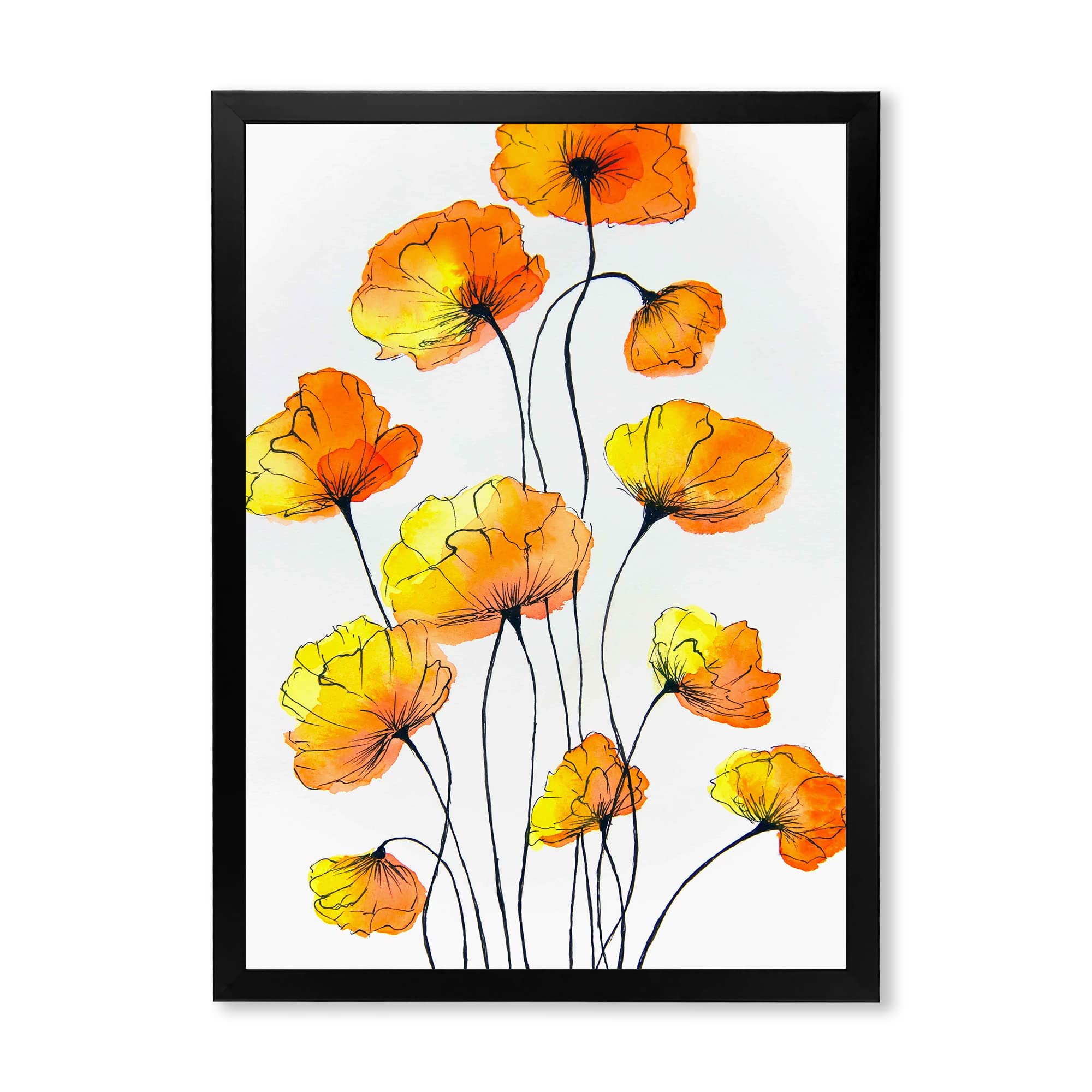 DesignQ Yellow Country Flowers Traditional Framed Wall Art - Vintage Floral Canvas Painting for Living Room, Bedroom & Office Decor