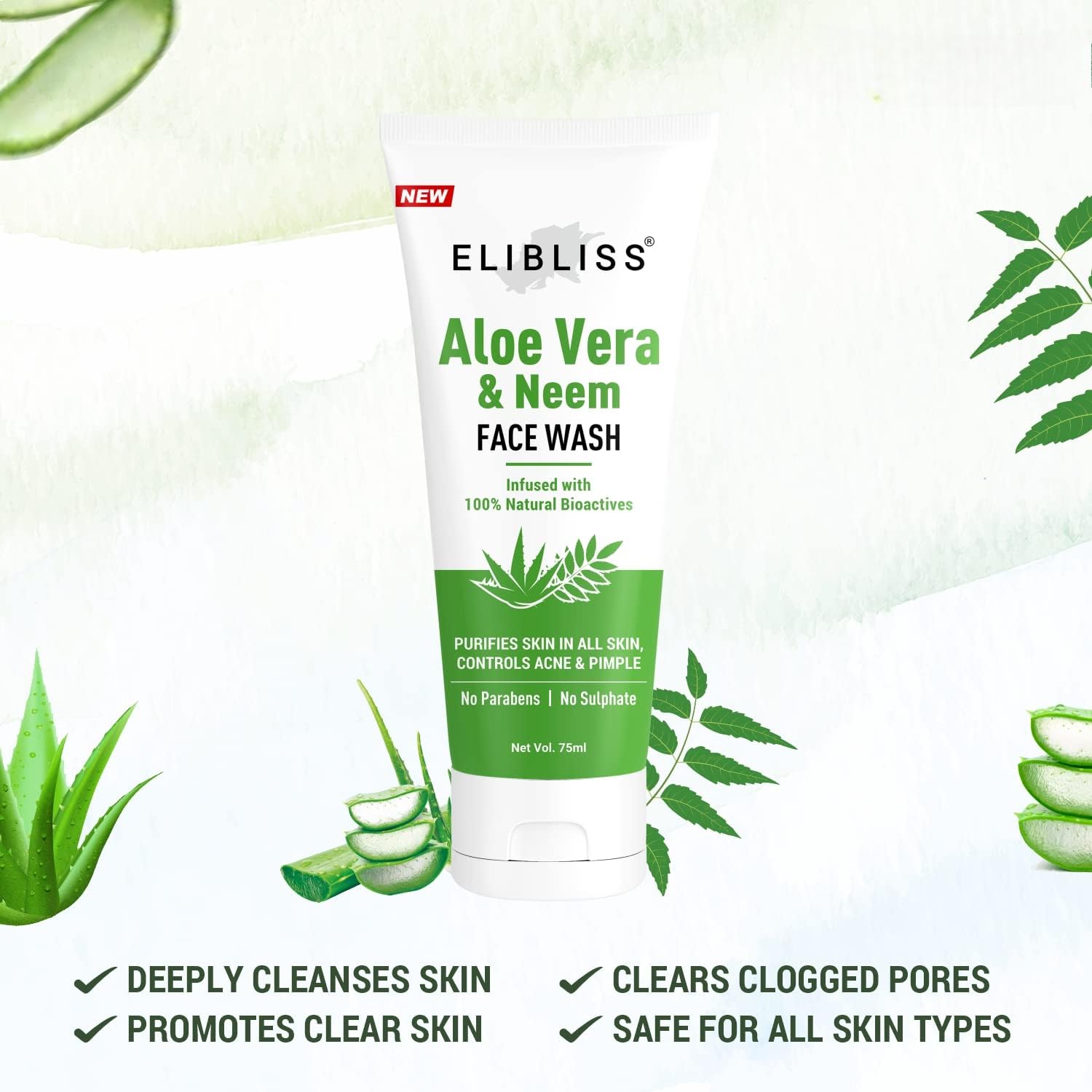 Aloe Vera & Neem Refreshing Gel Face Wash for Glowing Skin - Gentle Daily Exfoliating Facial Cleanser (2-Pack) | Perfect for Morning & Night Skincare Routine