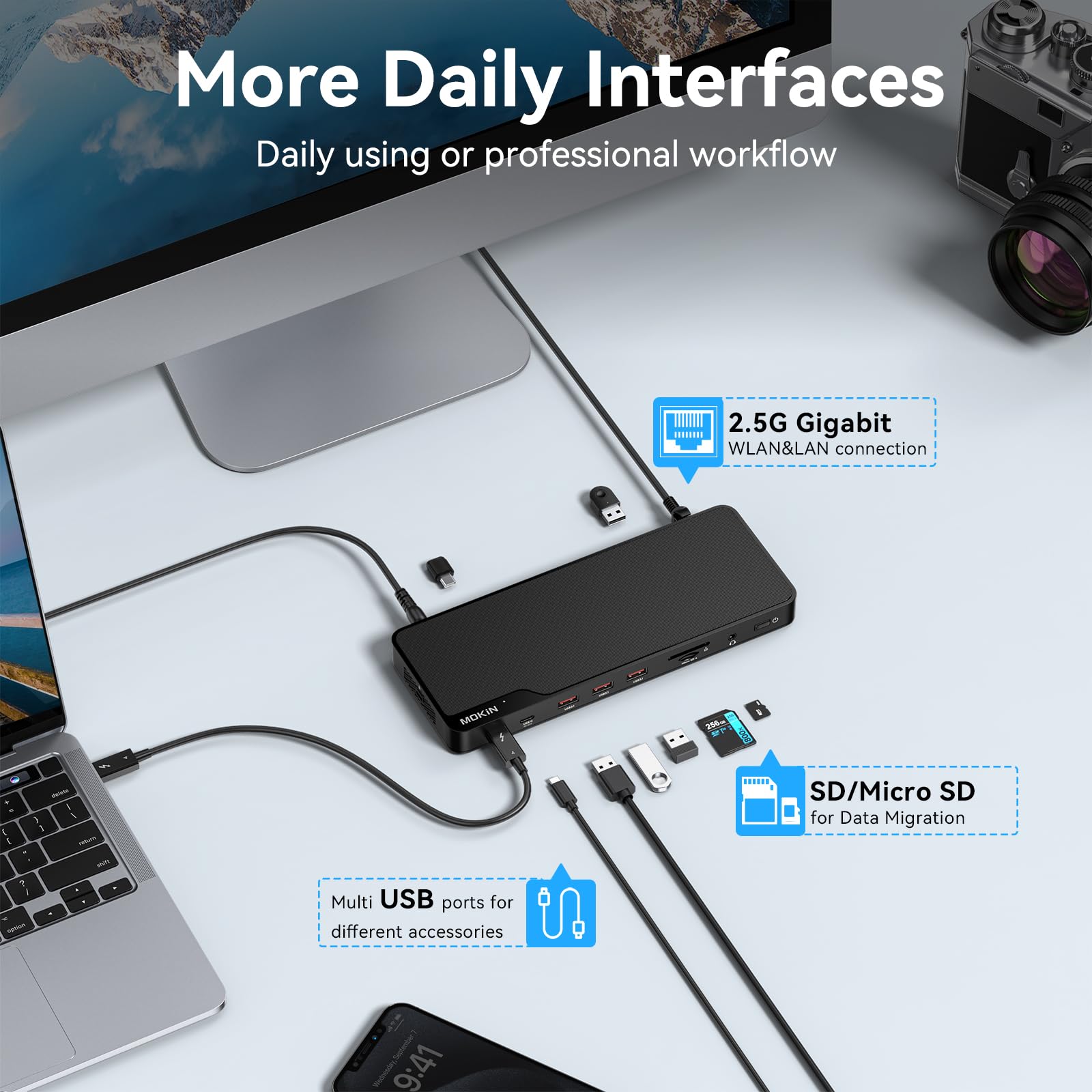 MOKiN Thunderbolt 4 Dock - 16-in-1 Laptop Docking Station with Dual 4K Monitor Support for MacBook Pro/Air & Windows PCs | Includes 100W Power Supply, Thunderbolt™ 4 Cable, Gigabit Ethernet (Certified) | Perfect for Home Office, Gaming & Multi-Tasking Workspaces