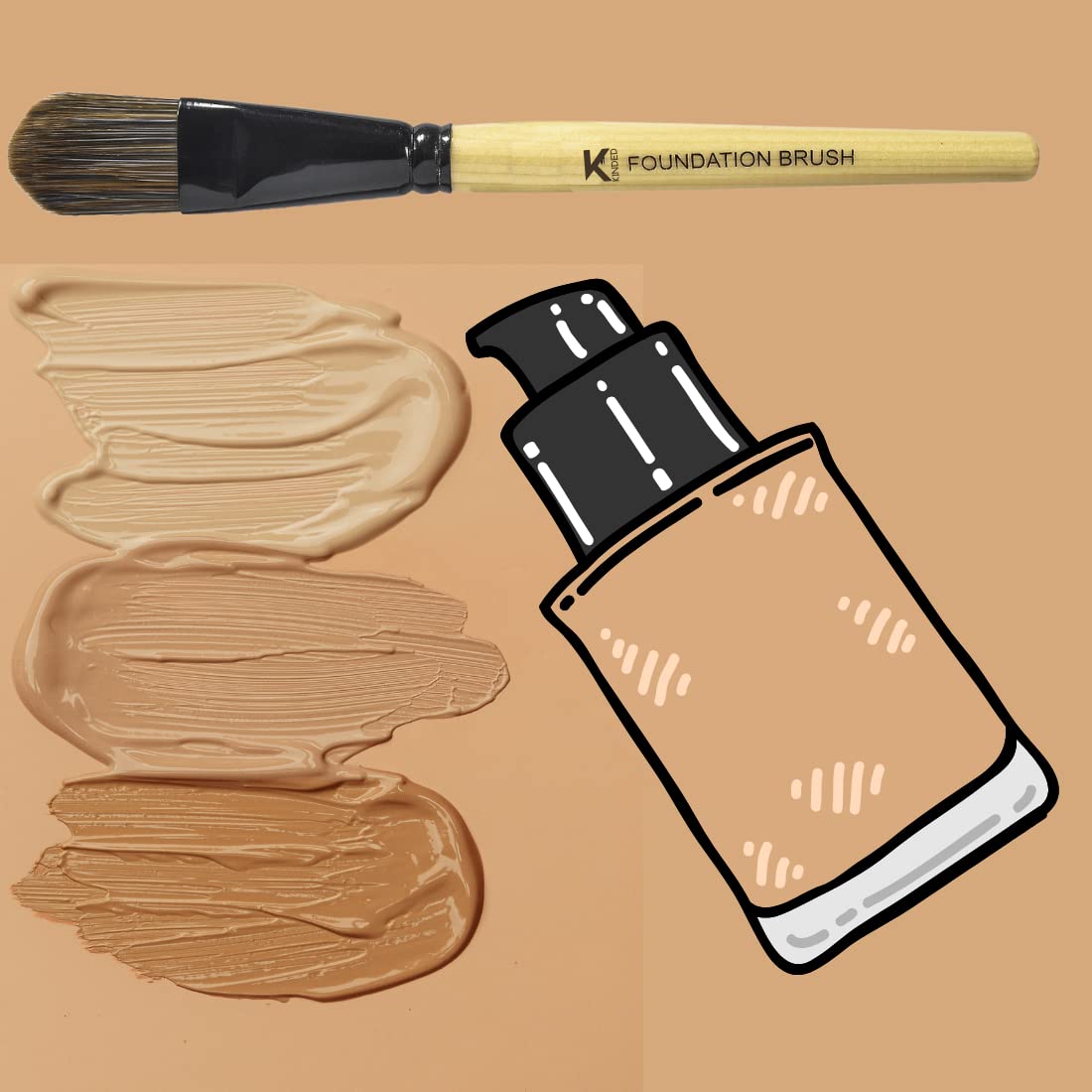 **KINDED Professional Flat Foundation Makeup Brush - Smooth Soft Synthetic Bristles, Anti-Rust Aluminum Ferrule & Natural Wooden Handle - Perfect for Face & Neck Makeup Application**