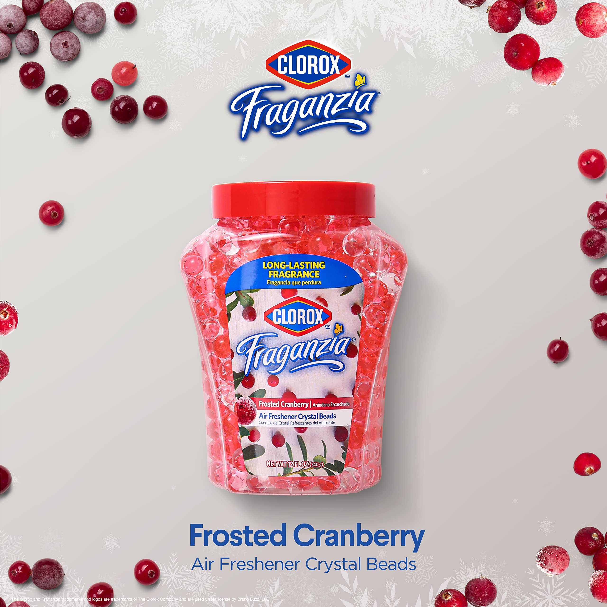 Clorox Fraganzia Crystal Beads Air Freshener in Frosted Cranberry - Long Lasting Solid Air Freshener for Home, Car, Office & Bathroom | 12oz (1 Pack) | Eliminates Odors & Freshens Air Naturally