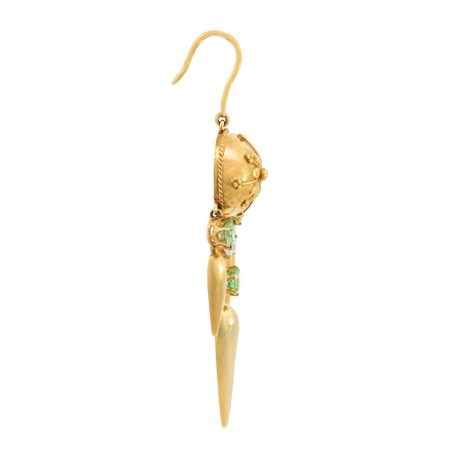 Exquisite Victorian Style 18K Gold Diamond & Demantoid Dangle Earrings - Perfect for Weddings, Galas & Vintage-Inspired Jewelry Collections