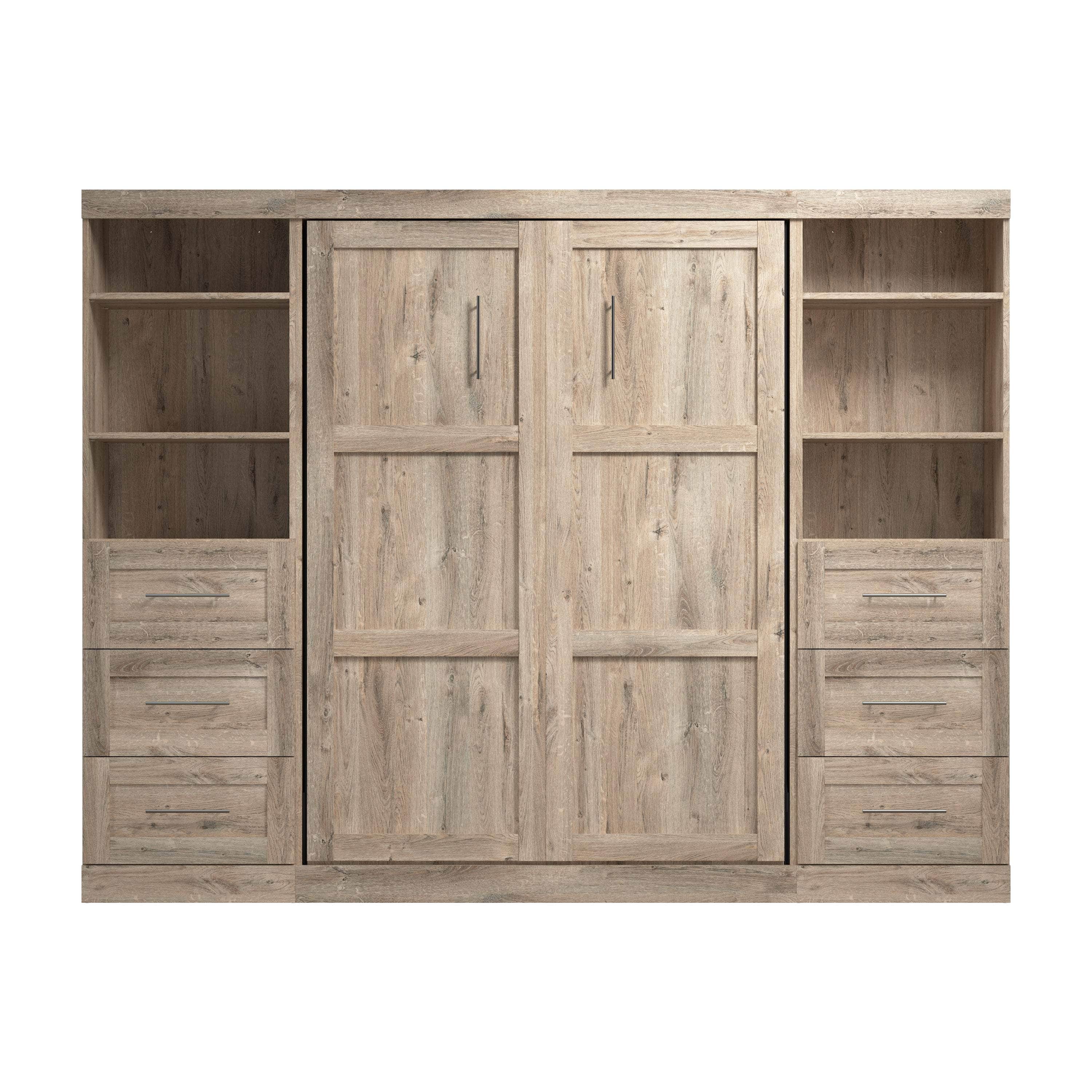 Pur Full Murphy Wall Bed with 2 Storage Units & Drawers (109W) - 7 Color Options for Space-Saving Home Office, Guest Room & Small Apartments