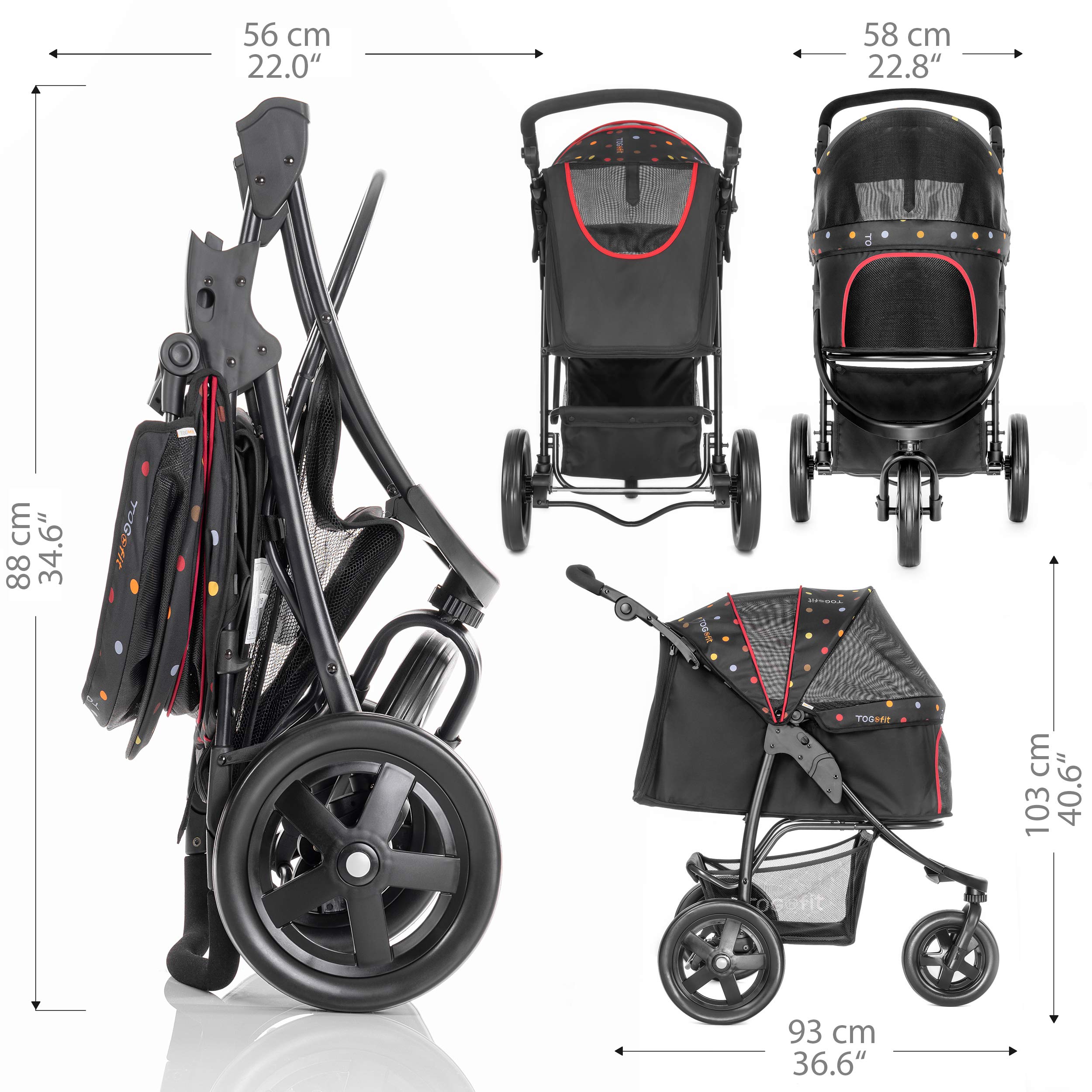 Hauck TOGfit Pet Roadster Luxury Foldable Dog Stroller for Small Dogs, Cats & Senior Pets - 6 Inch Wheels, Breathable Mesh Fabric - Perfect for Walking, Shopping & Outdoor Adventures