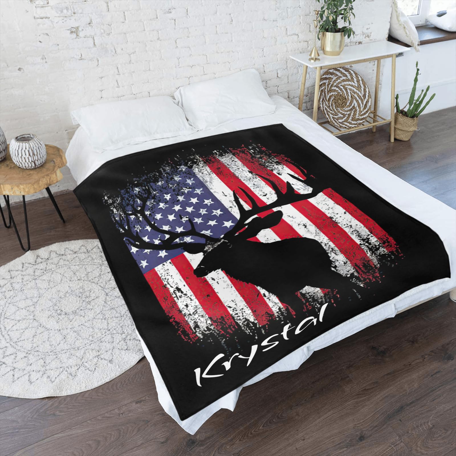 Custom Personalized Deer Flag Baby Blanket with Name - 30