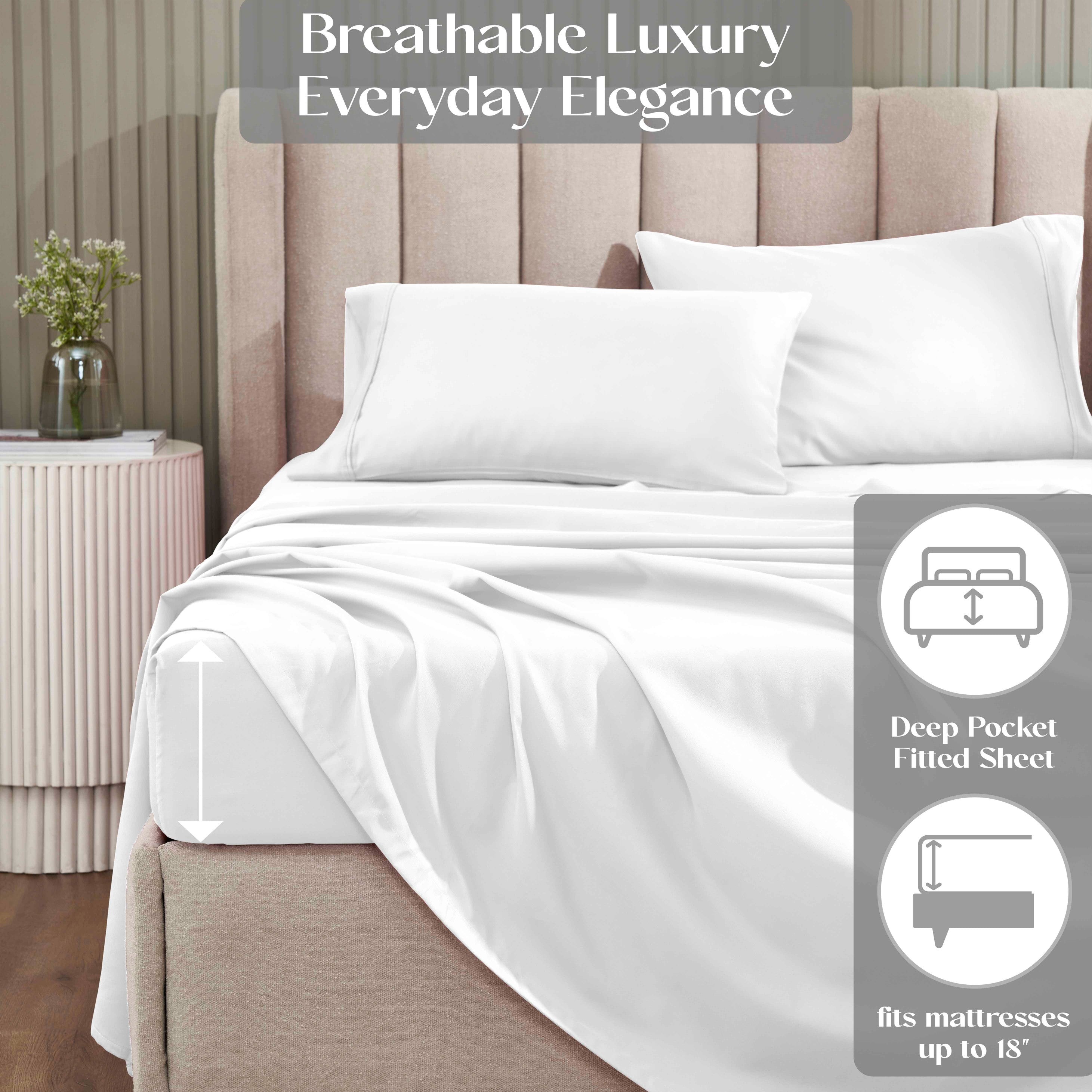 1200 Thread Count Cotton Rich Solid Deep Pocket Bed Sheet Set - Queen Size, Ultra Soft & Breathable - Perfect for Luxury Hotels, Guest Rooms & Master Bedrooms