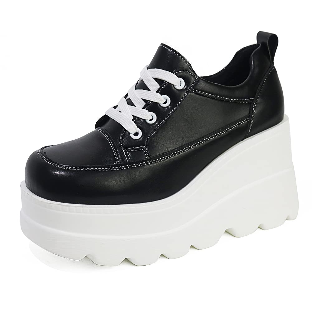 Tscoyuki Women's Platform Sneakers with Hidden Wedge Heel - Comfortable Walking Shoes for Outdoor Activities, Lace Up Design for Secure Fit - Perfect for Work, Travel and Casual Wear