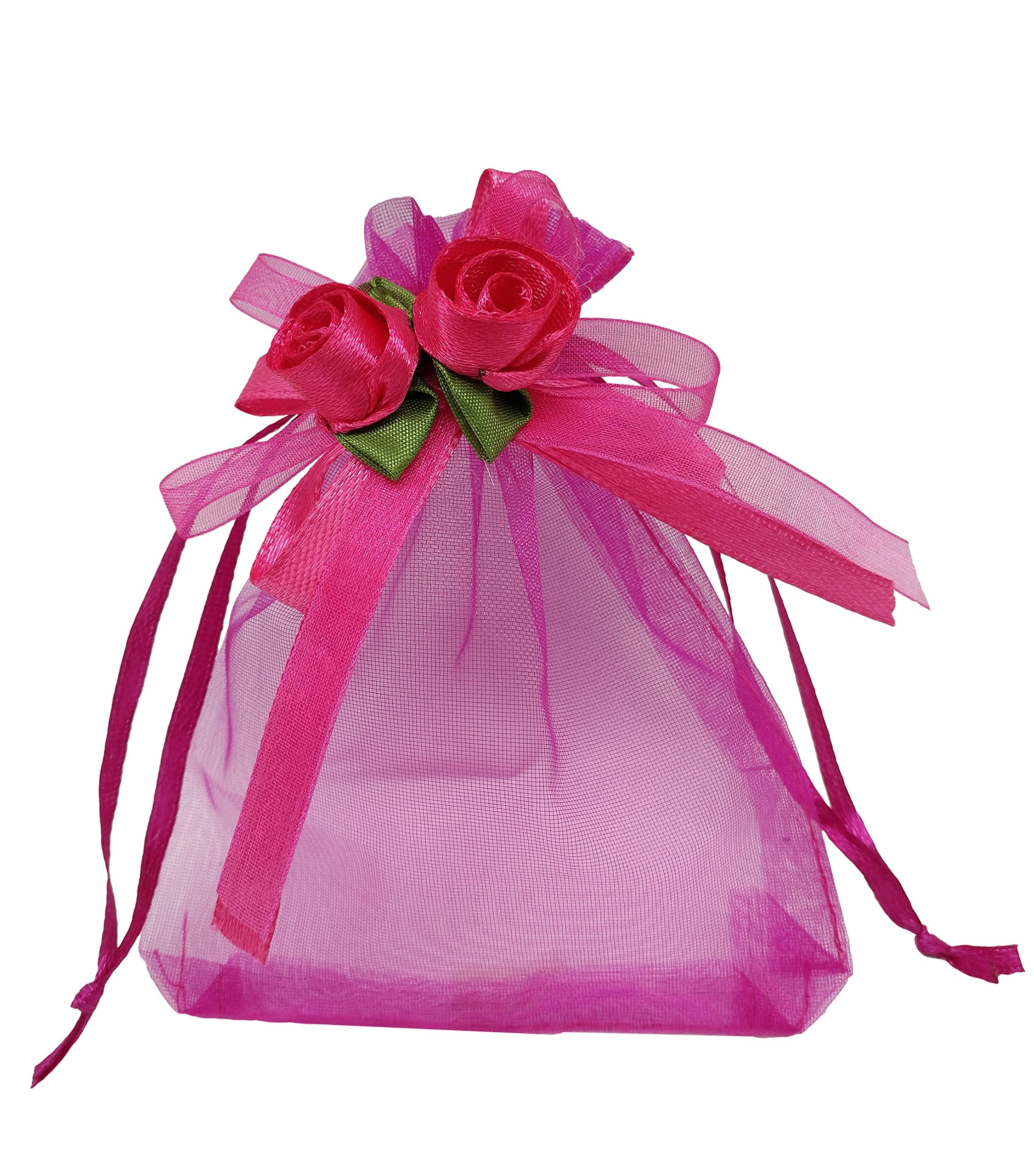 50pcs Sheer Organza Favor Bags 3.8x4.8 Inches - Wedding Party Gift Bags, Sample Display Pouches with Drawstring in Hot Pink - Perfect for Bridal Shower, Baby Shower & Birthday Favors