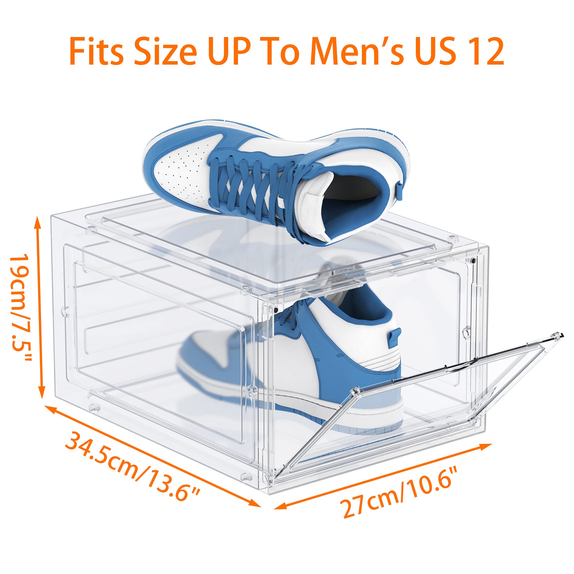 HOMIDEC 6-Pack Clear Hard Plastic Shoe Storage Boxes with Lids - Stackable Shoe Organizer for Size 13, Transparent Shoe Boxes for Closet, Bedroom & Entryway Organization