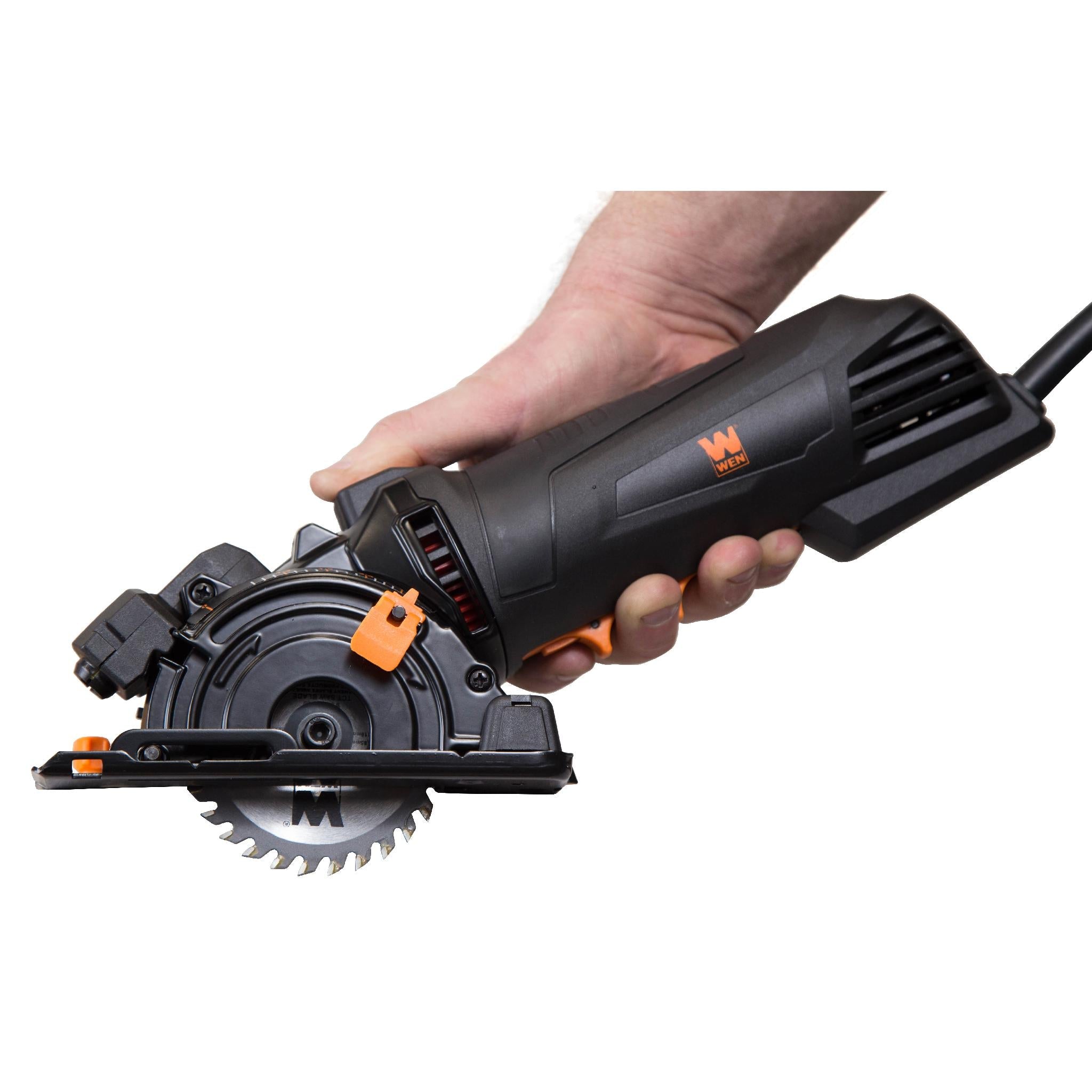 WEN R36703 4.2 Amp 3-3/8 Inch Compact Circular Saw with Laser Guide, Carrying Case & 3 Blades (Refurbished) - Perfect for DIY Projects, Woodworking, and Home Renovations