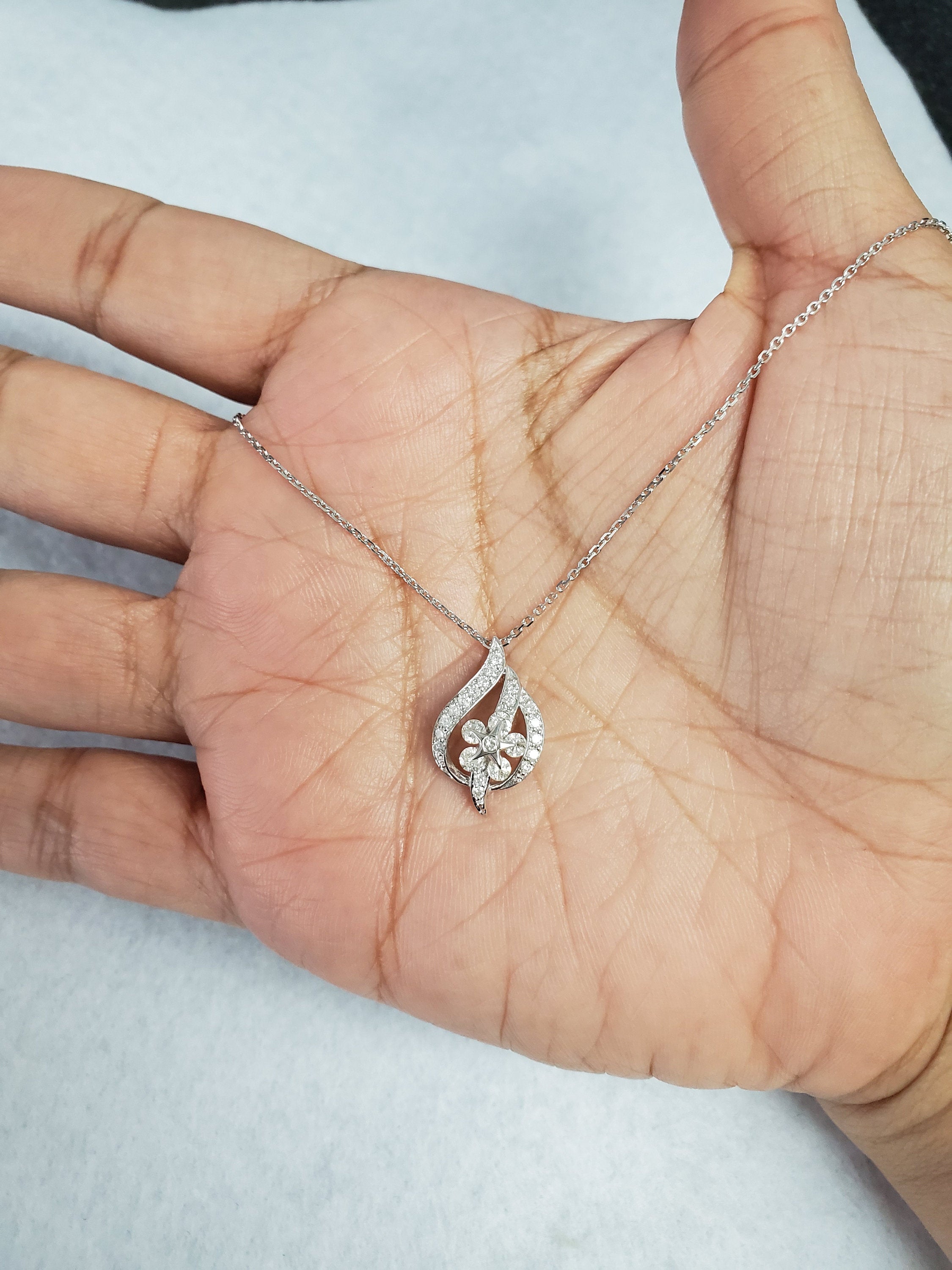 Floral Diamond Pendant Necklace .48cttw 18k White Gold - Elegant Jewelry Gift for Women, Perfect for Weddings & Special Occasions