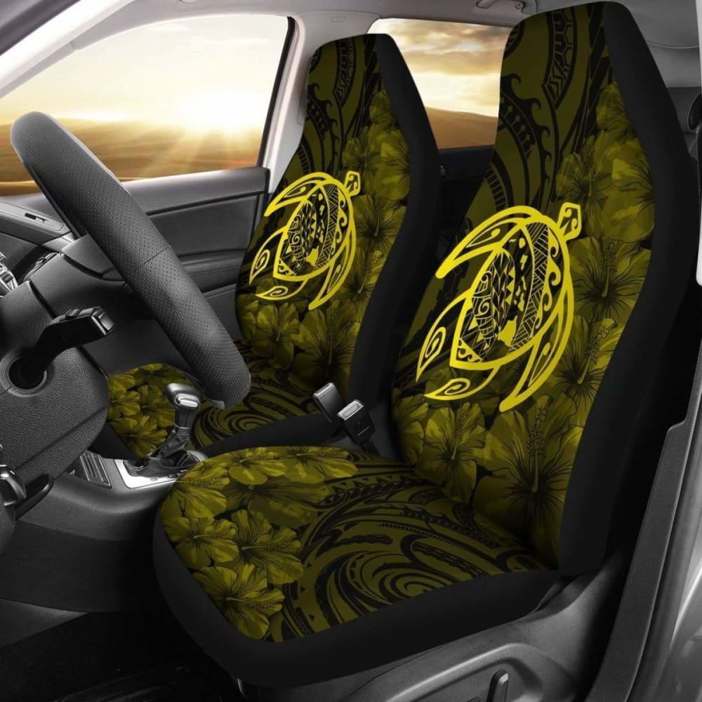 Premium Alohawaii Car Seat Covers - Hawaiian Turtle Map & Hibiscus Design in Vibrant Yellow Polyester | Durable Protection for Cars, Trucks & SUVs | Perfect for Beach Trips, Summer Drives & Tropical-Themed Vehicles