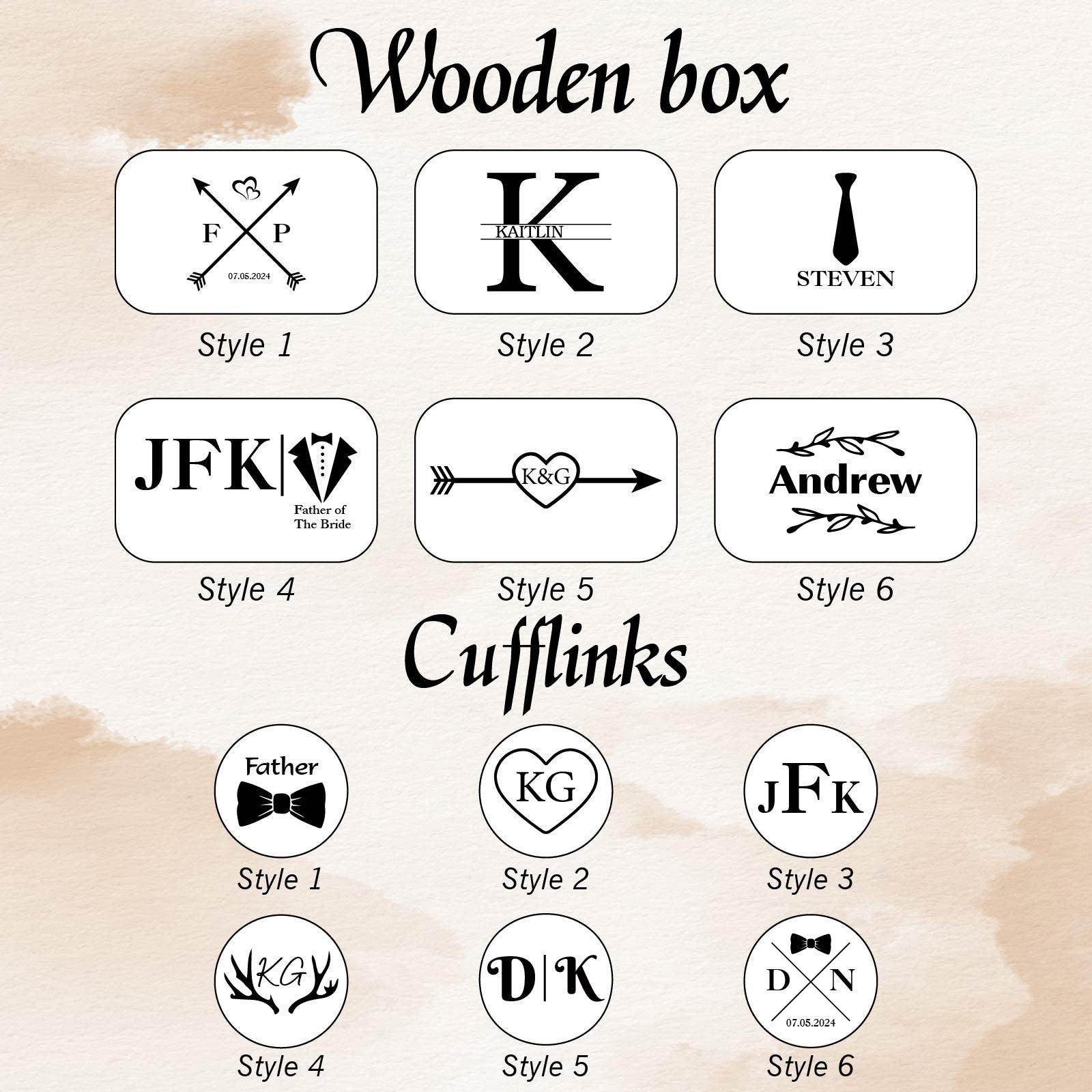 Personalized Engraved Cufflinks & Collar Clips Set in Wooden Gift Box - Perfect for Weddings, Promotions & Formal Events (Item #807778344005)