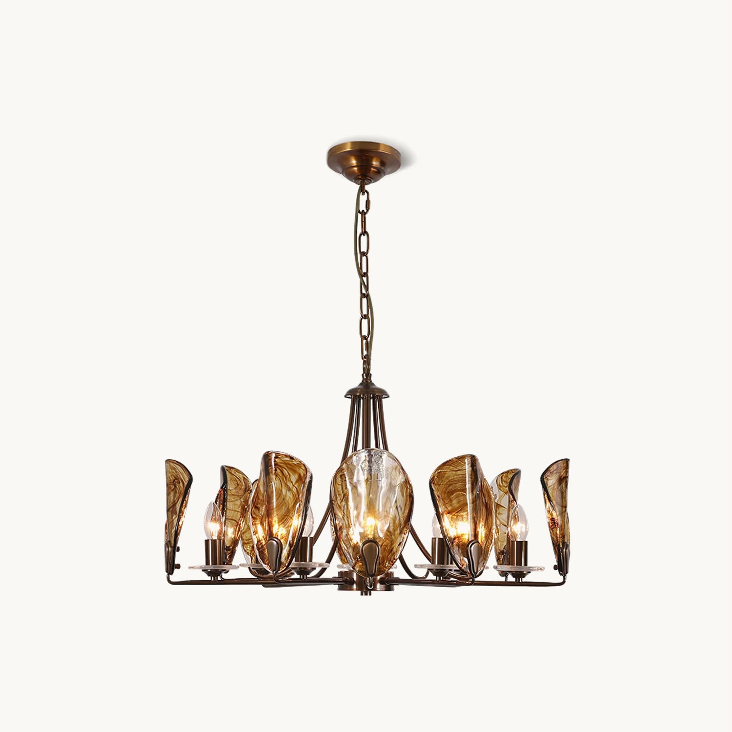 Amber Shell Chandelier - Elegant Coastal Lighting Fixture for Beach House, Dining Room, or Bedroom Decor | Handcrafted Seashell Pendant Light with Warm Glow