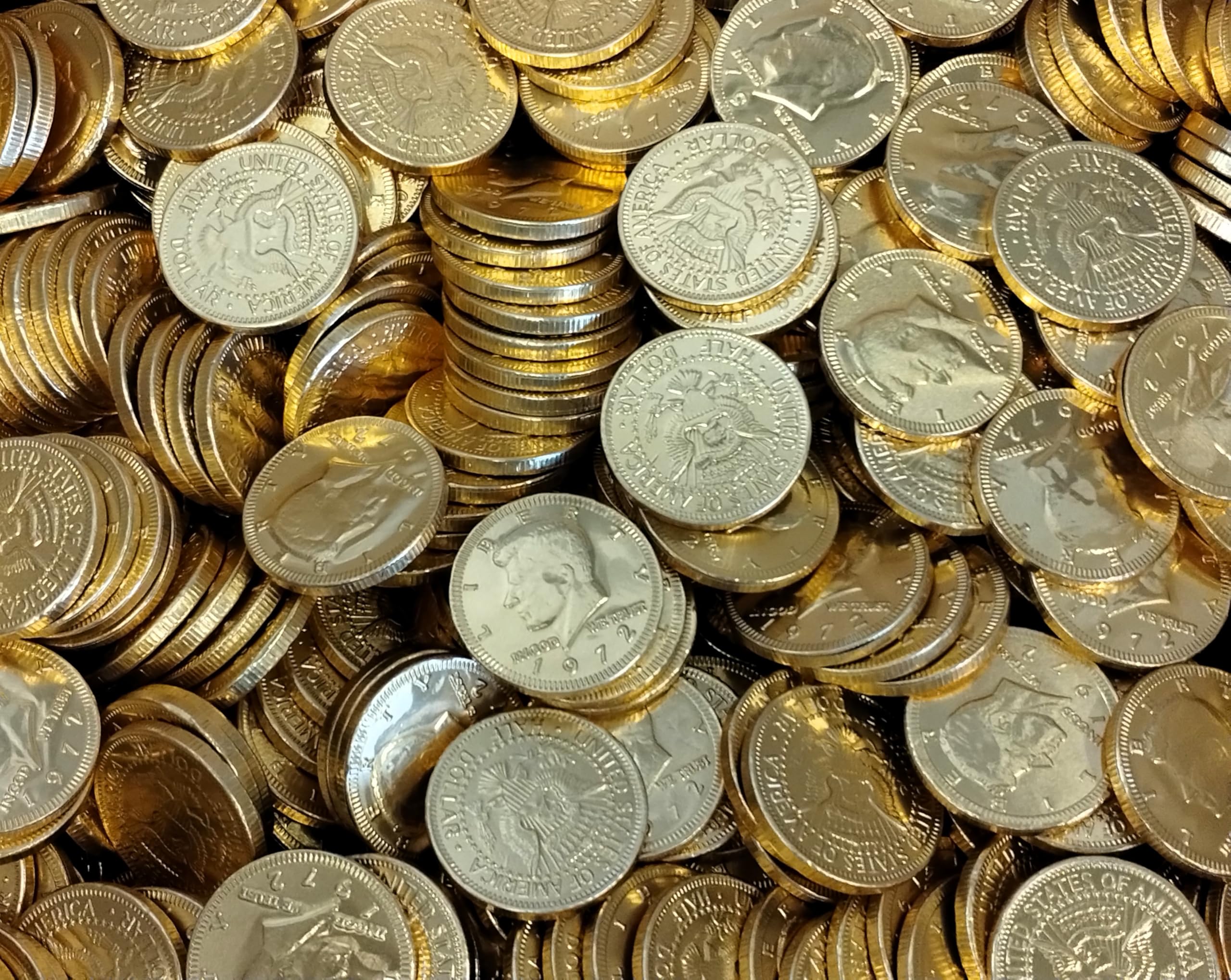 Premium Milk Chocolate Coins - 50 Count Individually Wrapped in Gold Foil, Half Dollar Size Chocolate Coins for Parties, Gifts & Holiday Celebrations