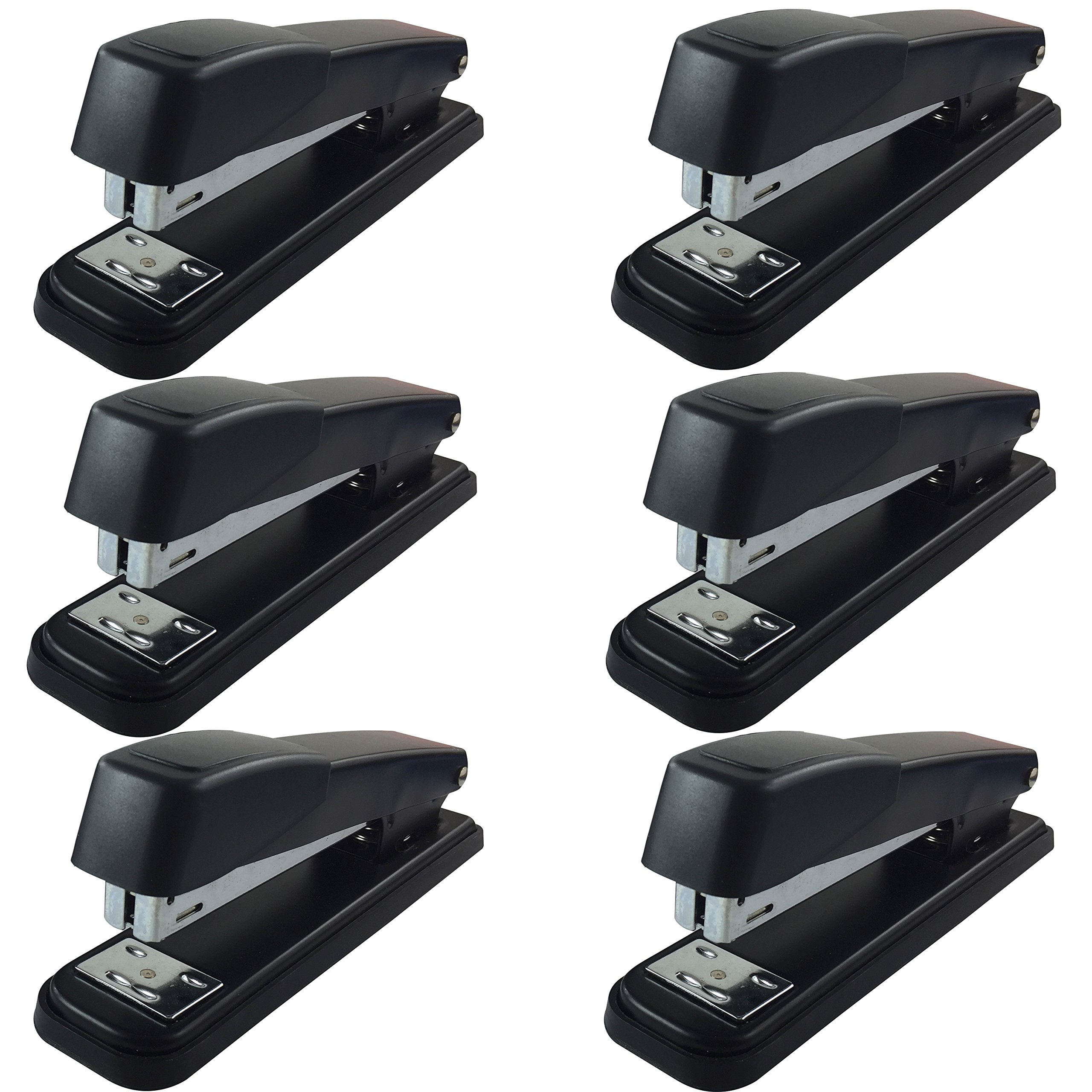 Clipco Heavy Duty Desk Stapler with 2000 Staples - 6-Pack Black Office Stapler for Paper, Documents, Files | Perfect for Office, School, Home & Business Use