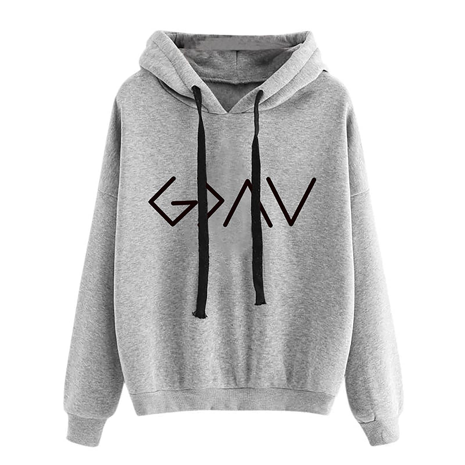 Printed Women's Casual Hooded Long Sleeve Sweatshirt - Loose Fit Pullover Hoodie for Women (Grey, Small) | Perfect for Lounge Wear, Outdoor Activities & Everyday Comfort