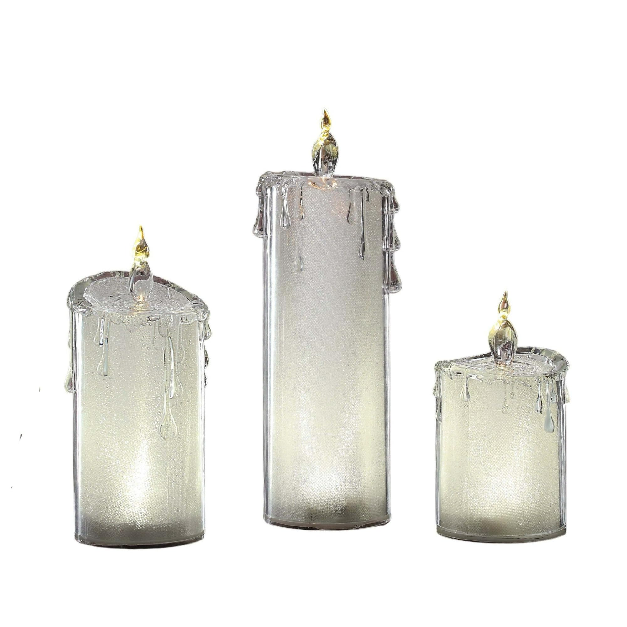 LED Glitter Frosted Candles with Light - 9.5 Inch Set of 6 - Elegant Winter Decor for Christmas, Weddings & Home Ambiance
