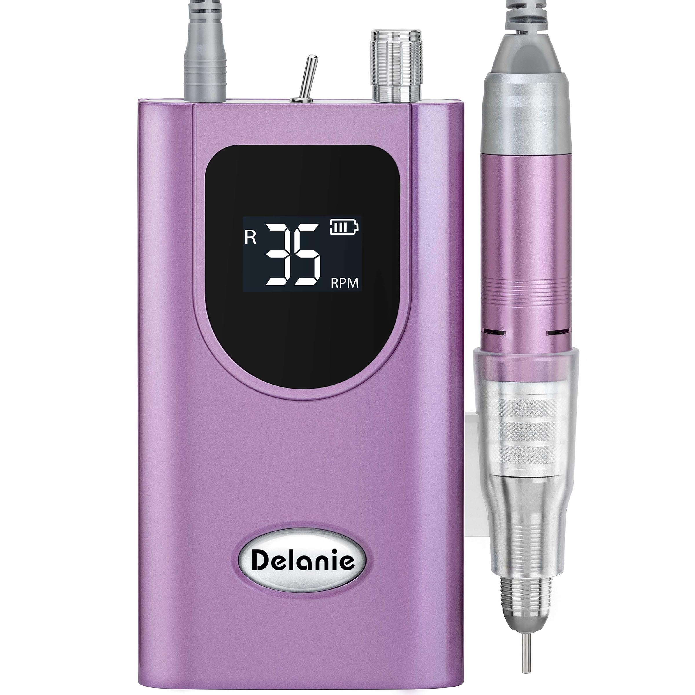 Delanie Professional Portable Electric Nail Drill Machine - 35000 RPM Rechargeable Cordless Nail Filer for Acrylic, Gel & Dip Powder Nails | Salon & Home Manicure Tool | Perfect for Nail Art & DIY Nail Care (Violet)