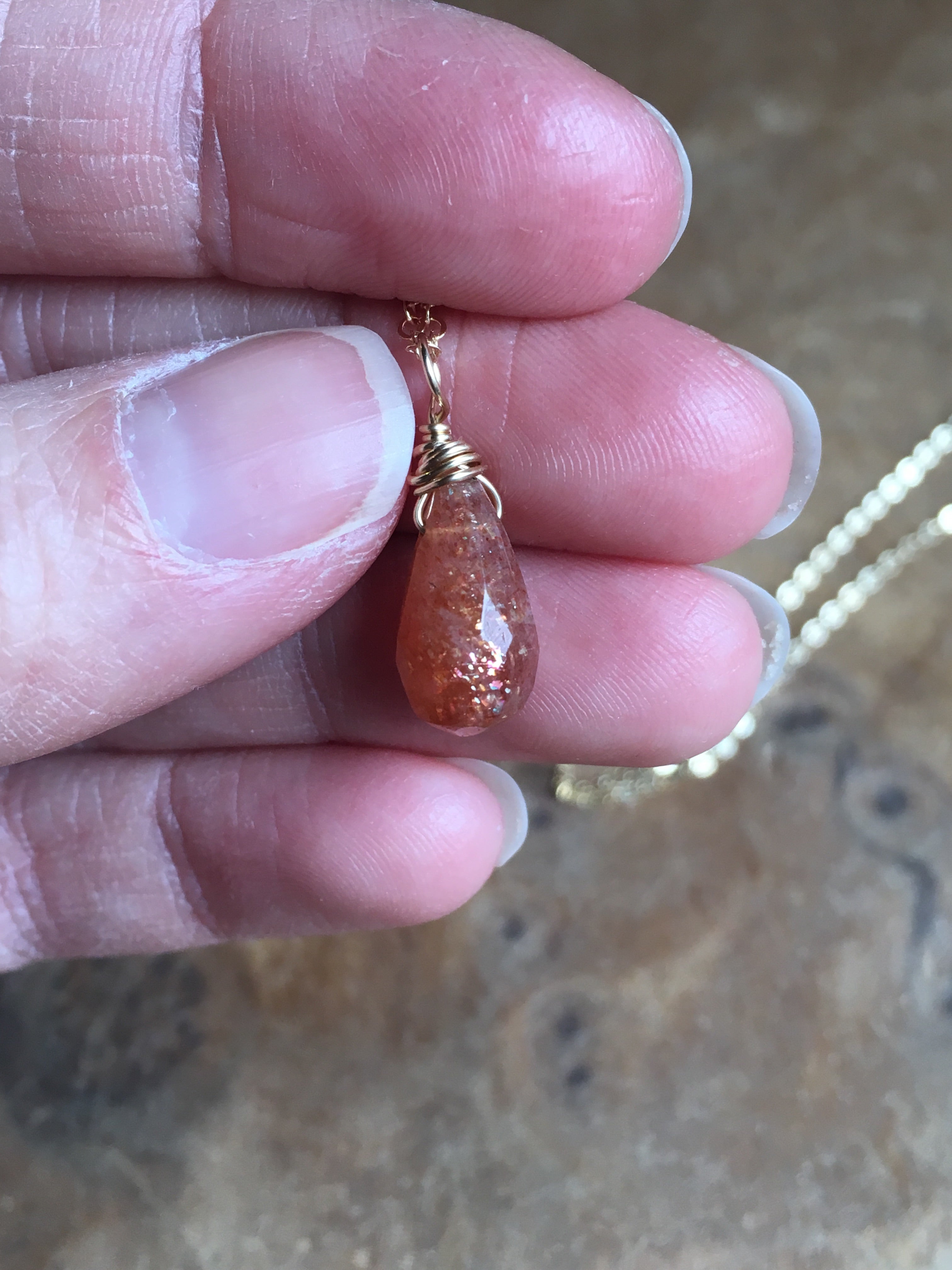 Sunstone Drop Necklace in 14K Gold or Sterling Silver - Elegant Dainty Pendant for Women, Perfect for Everyday Wear, Gift Giving & Special Occasions