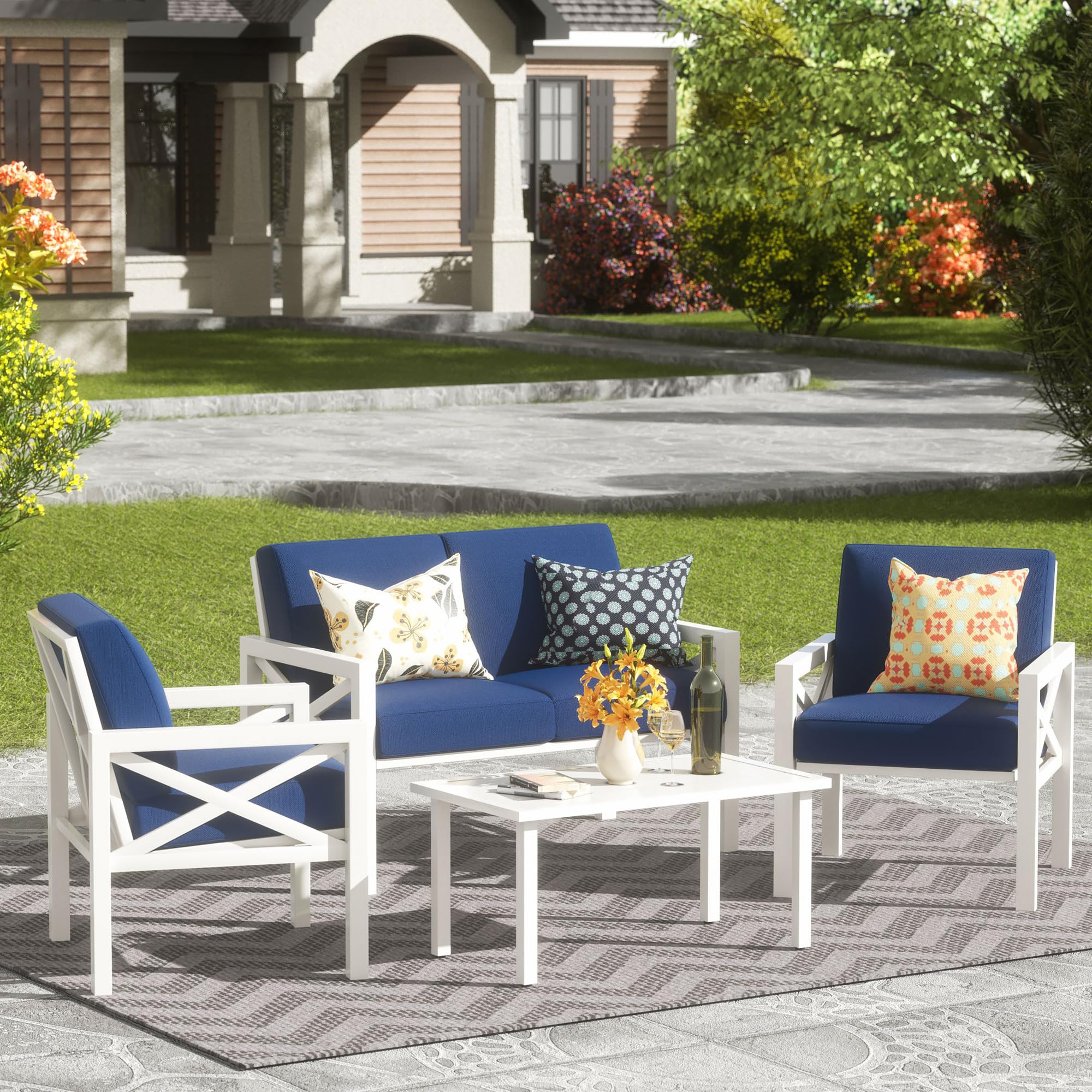 **Natural Expressions 4-Piece Outdoor Patio Furniture Set – Modern Metal Sectional Sofa with 5.5