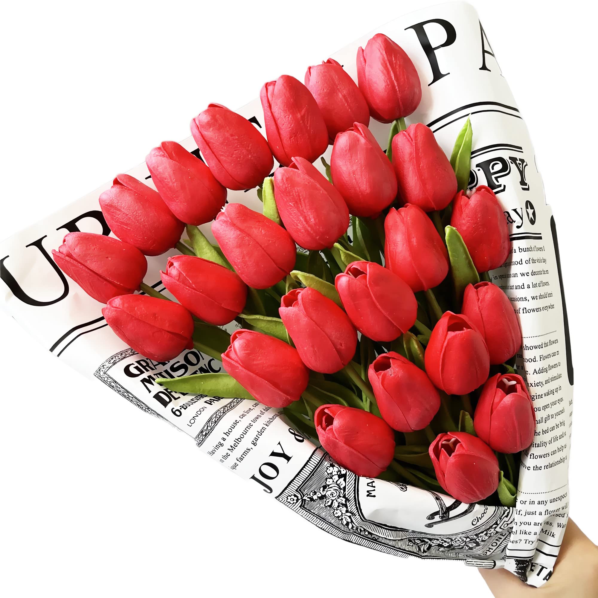 UKELER 24 Pcs Fragrant Red Artificial Tulip Flowers - 13.5 Inch Tall Silk Tulips for Home Decor, Kitchen, Wedding Centerpieces, Wreath Arrangements - Perfect for Spring Decor, Table Centerpieces & DIY Floral Projects