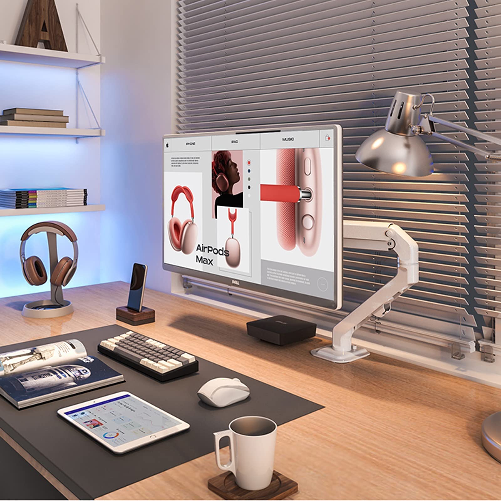 Ergonomic Single Monitor Stand with Mechanical Spring Arm - Adjustable White Desk Mount for 17