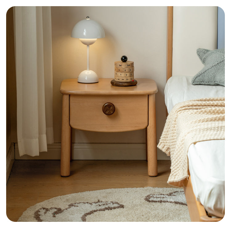 Solid Wood Modern Kids Nightstand - Beech & Rubber Wood Bedside Table for Children's Room - Perfect for Bedrooms, Nurseries, and Dorm Rooms