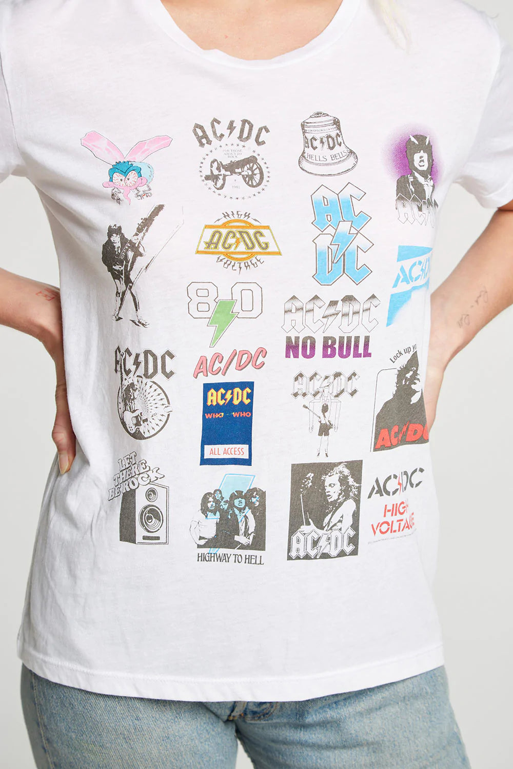 AC/DC Logo Collage T-Shirt - White Vintage Rock Band Graphic Tee for Concerts, Parties & Casual Wear