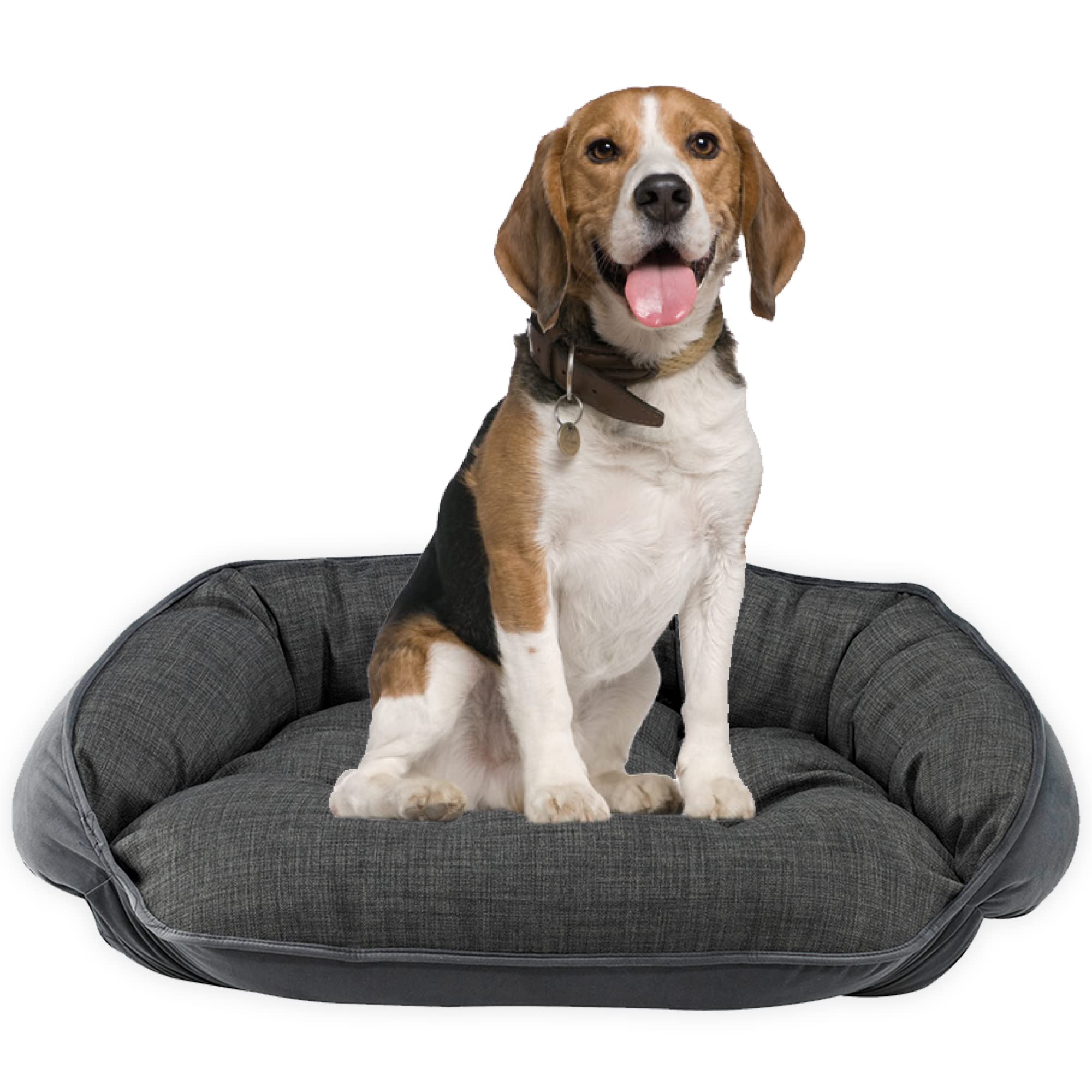 Bowsers Crescent Dog Bed - Reversible Hypoallergenic Pet Bed with Tufted Cushion & Open Front Design - Large Memory Foam Dog Lounger with Premium Upholstery Fabric (Storm Color) - Perfect for Living Room, Bedroom or Pet-Friendly Spaces