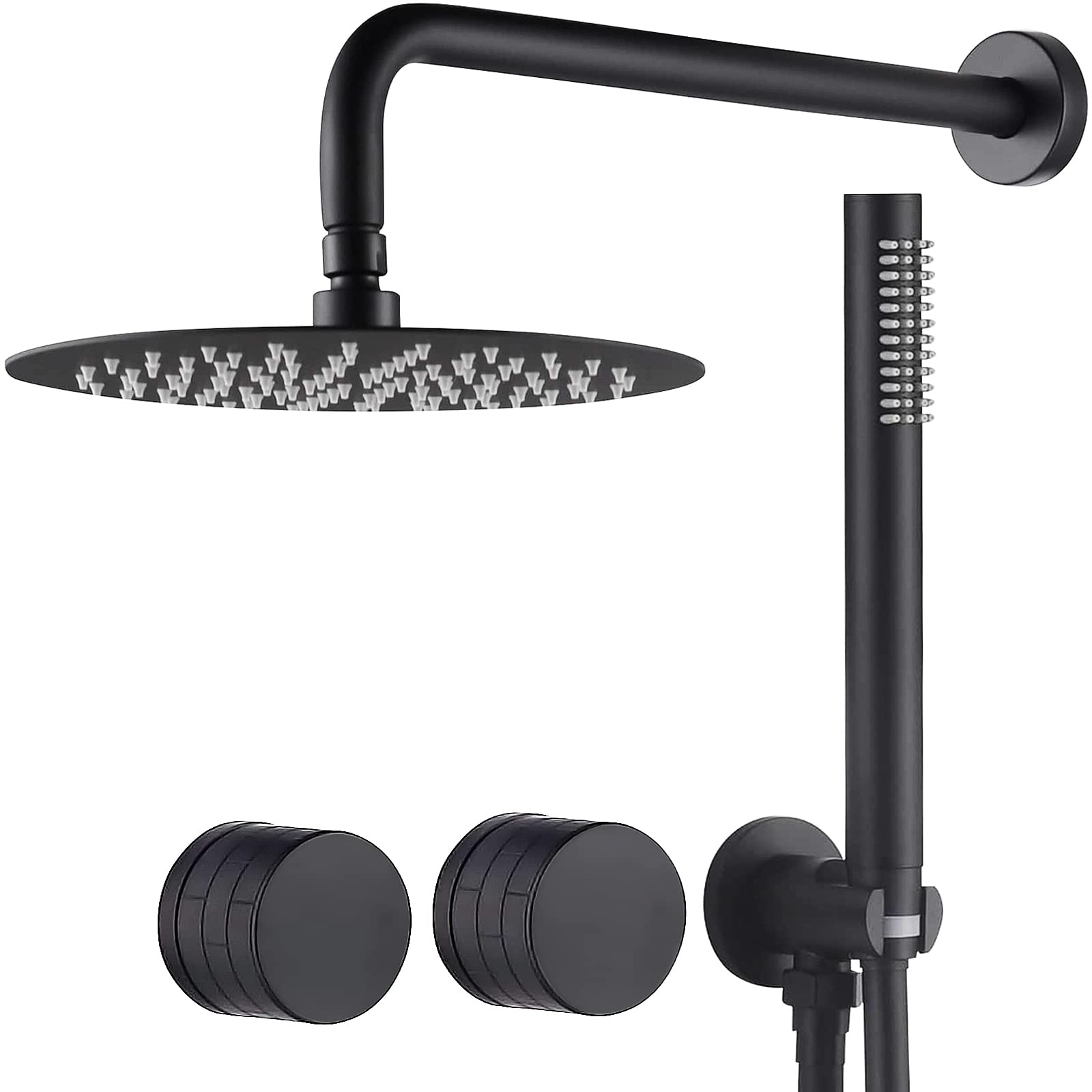TRUSTMI 10 Inch Rainfall Shower System - Matte Black Brass Round Rain Shower Head with Handheld Shower Faucet Set (Includes Rough-In Valve) - Perfect for Modern Bathroom, Spa-Like Shower Experience & Luxury Home Renovation
