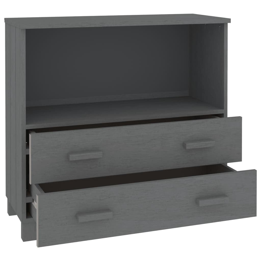 vidaXL HAMAR Solid Wood Sideboard in Dark Gray - Spacious Storage Cabinet with 1 Open Compartment & 2 Drawers - Perfect for Living Room, Dining Room, or Entryway Storage & Display