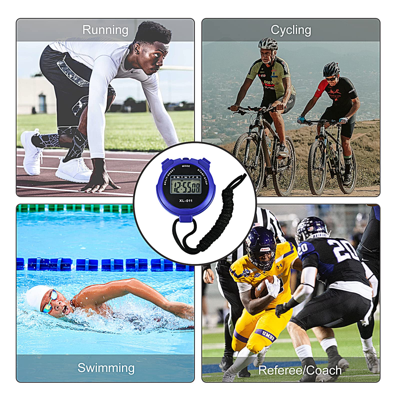 Digital Sports Stopwatch with Large Display - Interval Training Timer, Lap Counter, Outdoor Activity Clock - Referee Watch, Alarm, Calendar - Perfect for Running, Cycling, Coaching & Fitness Training