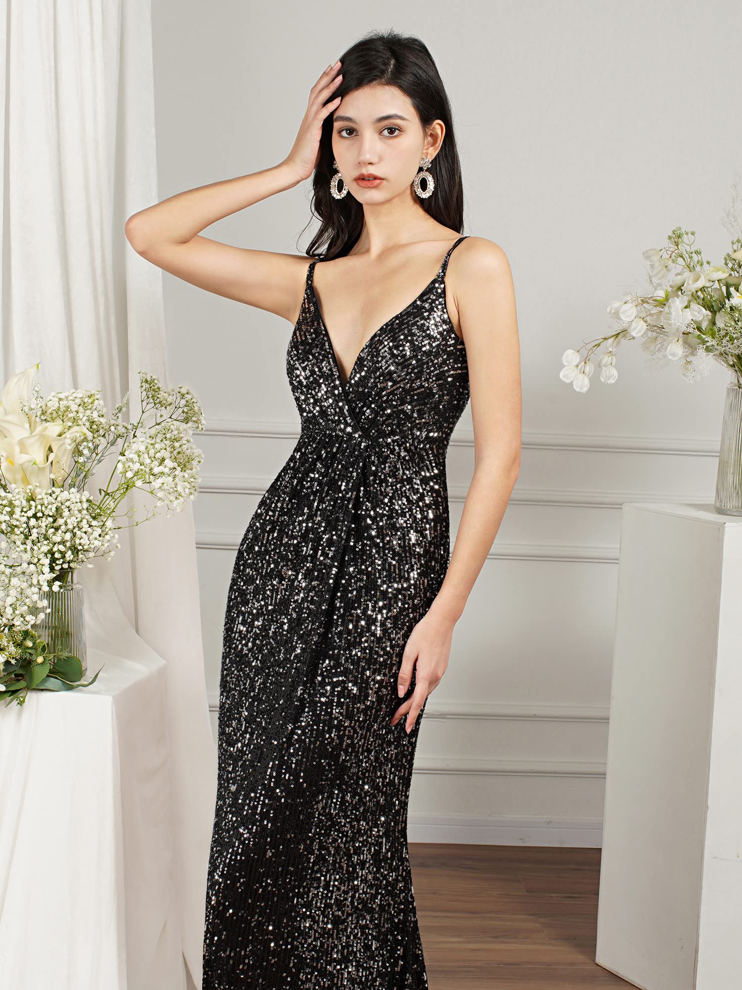 Sparkly Sequin Prom Dress for Women - Long Mermaid Bridesmaid Gown, Bodycon Formal Evening Party Dress for Homecoming, Wedding, Pageant & Special Occasions