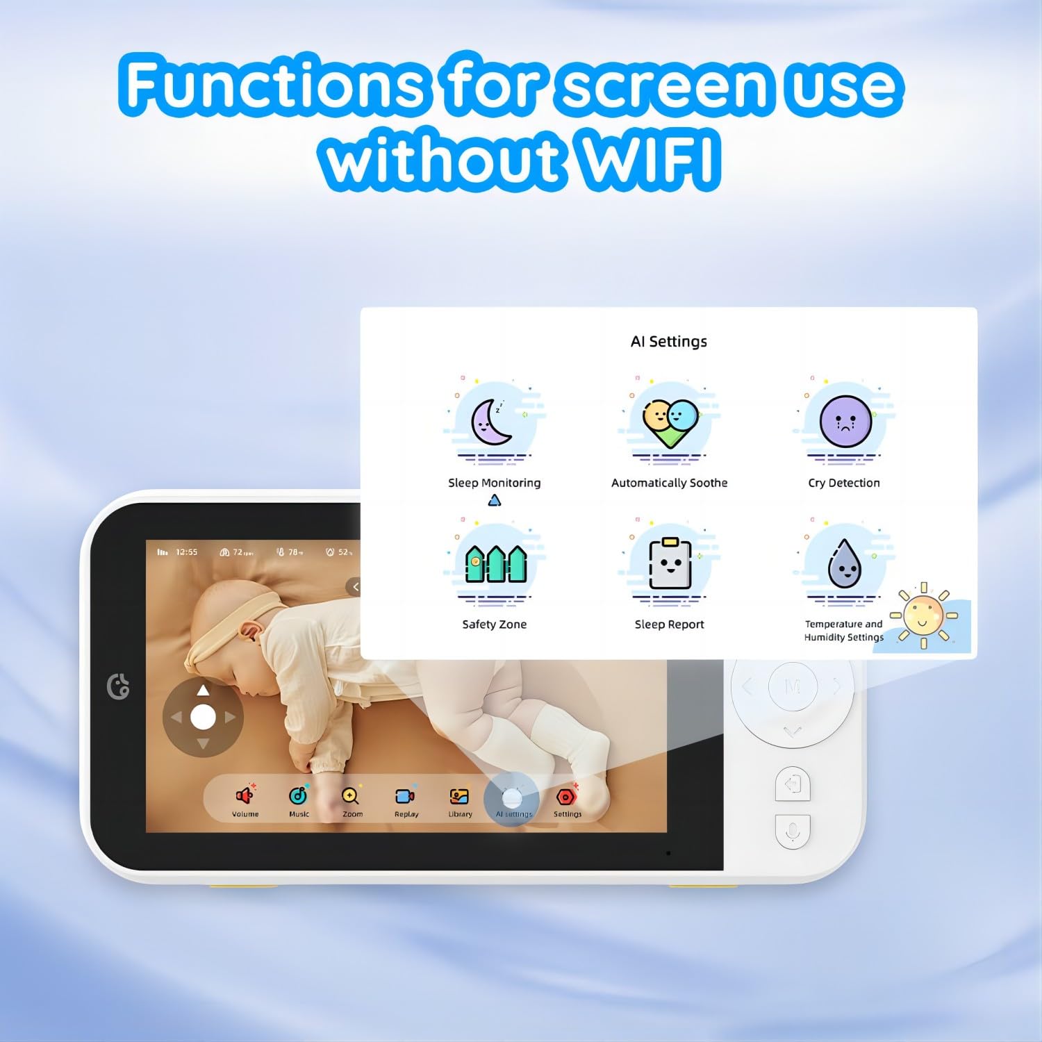 Ellie AI Video Baby Monitor with Camera & Audio - 2-Way Talk, No WiFi/WiFi Option, Face Covered Alert, Sleep Tracking, Breathing Detection for Nursery, Daycare & Travel