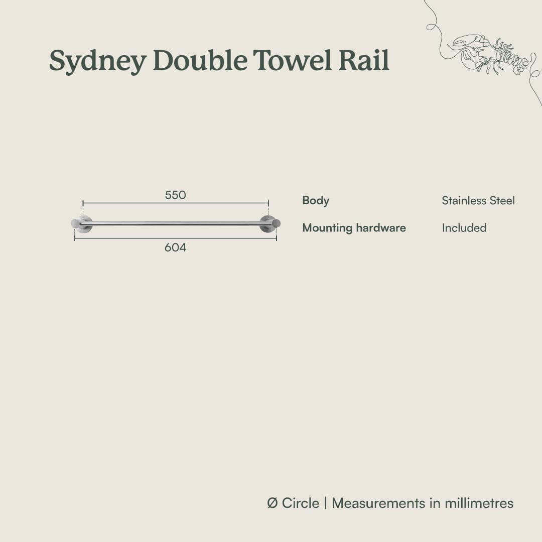 Sydney Double Towel Rail in Gunmetal Finish - Premium Bathroom Towel Holder for Modern Homes - Perfect for Bathrooms, Spas, and Luxury Vanities
