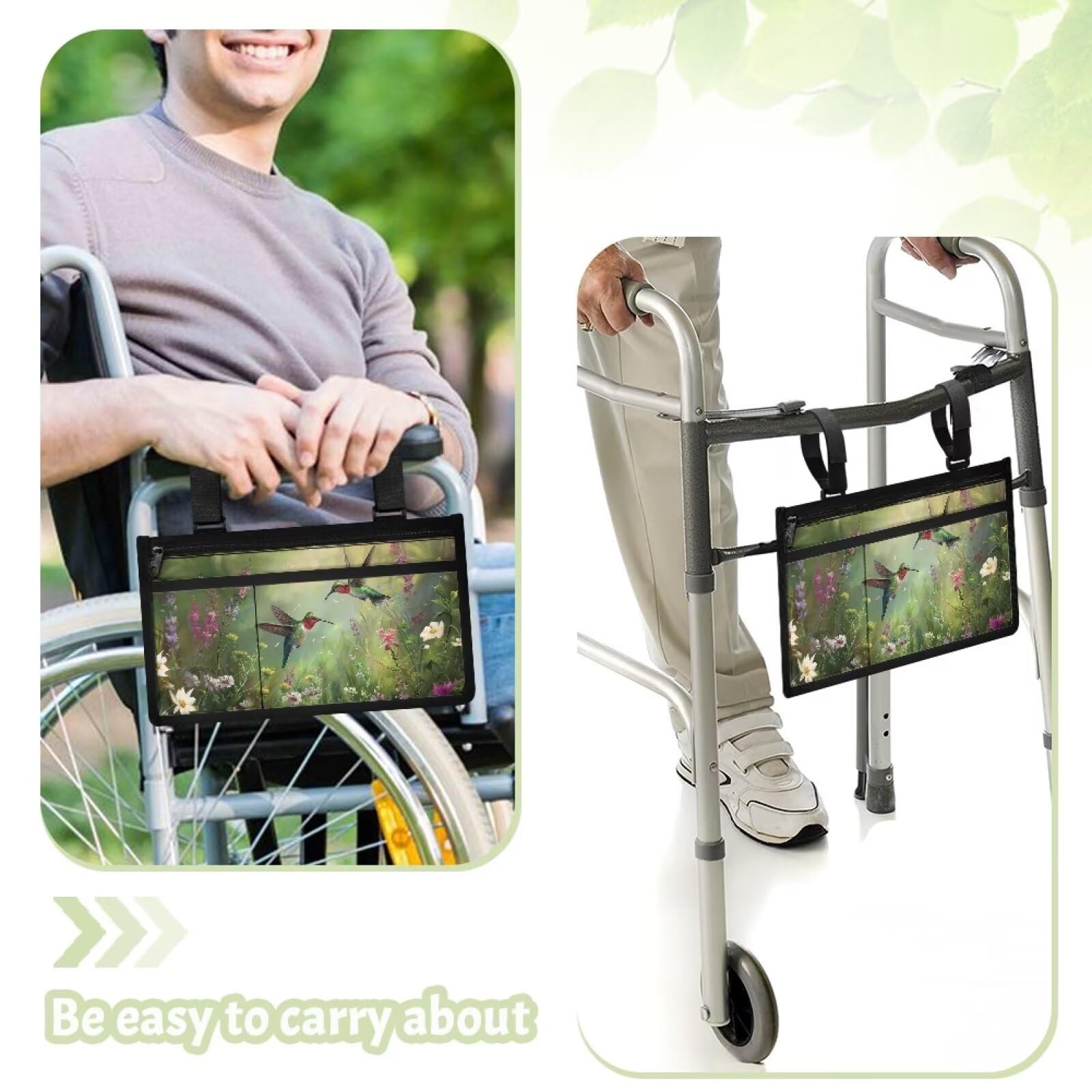 Hummingbird Wheelchair Side Bag - Portable Armrest Organizer with Storage Pockets | Durable Wheelchair Accessories for Walker, Mobility Scooter & Daily Use