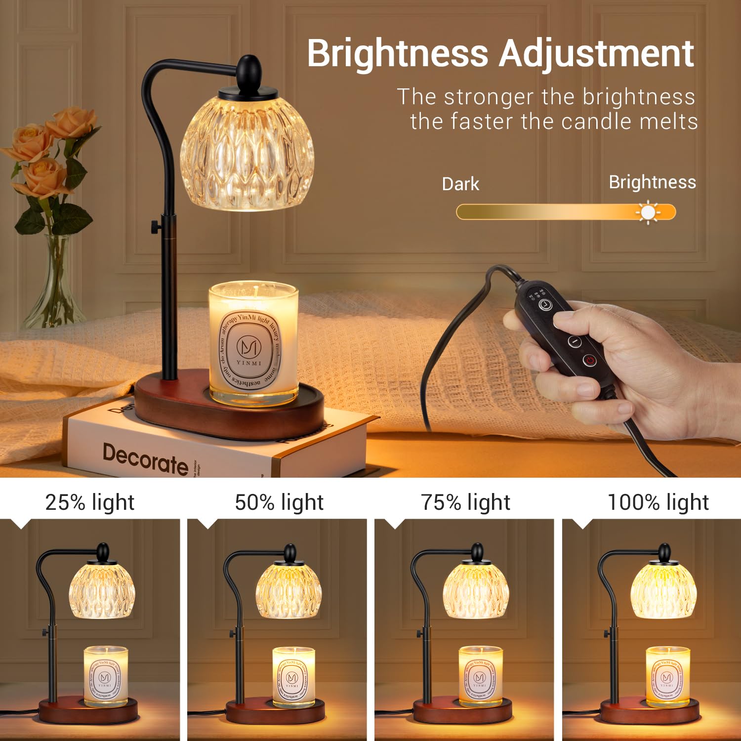 Adjustable Candle Warmer Lamp with Timer & Dimmer - 2 x 50W Bulbs Included - Scented Candle Melter for Home Decor, Aromatherapy & Relaxation - Perfect Mother's Day Gift (Black) - Ideal for Bedroom, Living Room & Spa Settings