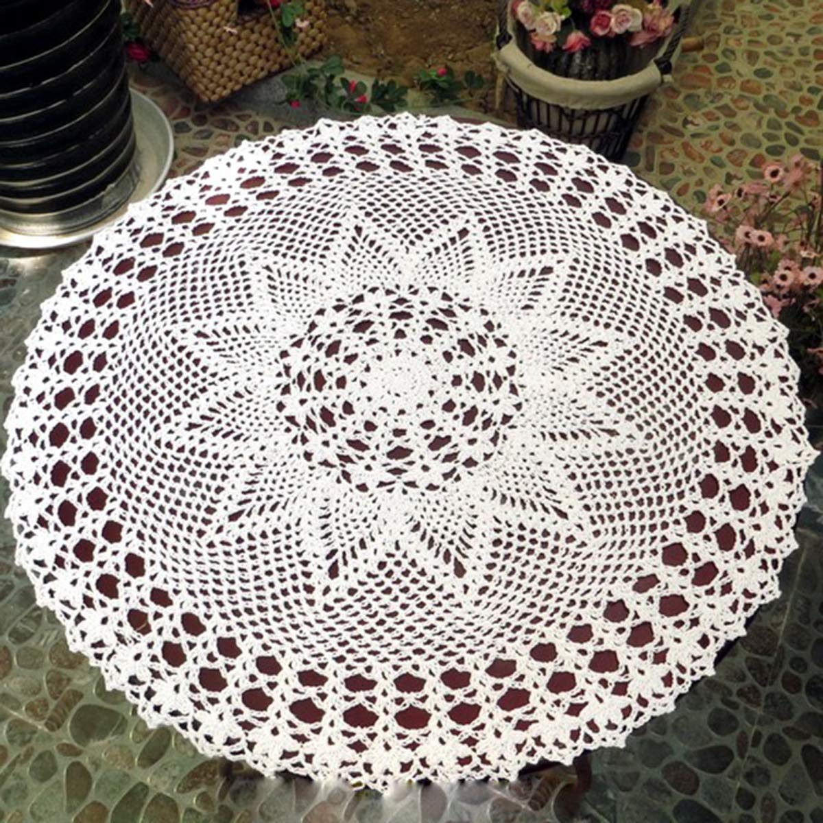 Handmade Cotton Crochet Lace Round Table Runner - 23 Inch White Doily Tablecloth for Dining Table, Coffee Table & Dresser Decor - Elegant Home Decor for Weddings, Parties & Everyday Use