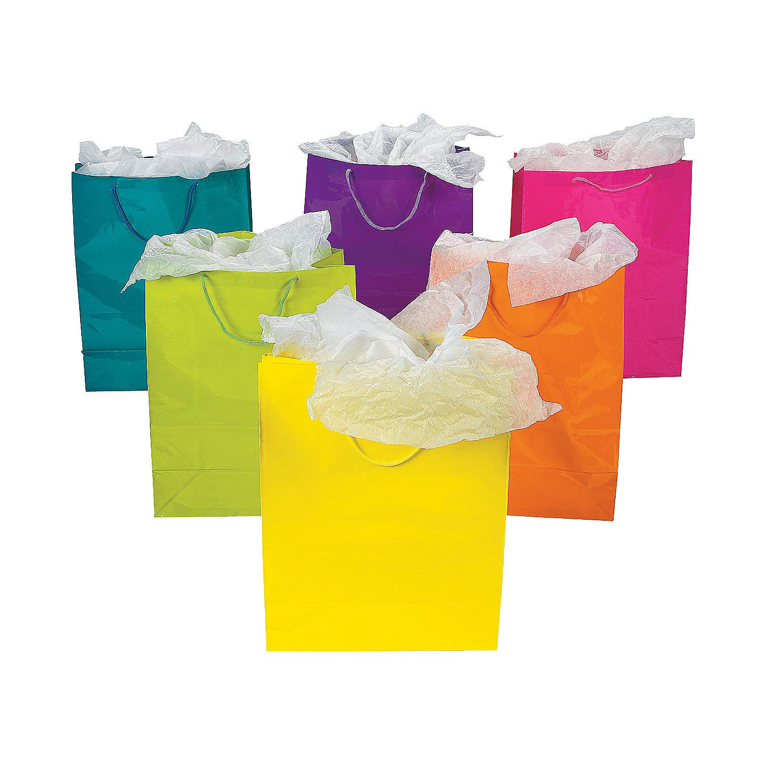 Fun Express Large NEON Gift Bags - Vibrant Party Favor Bags for Birthdays, Weddings & Events - Bulk Pack of 10