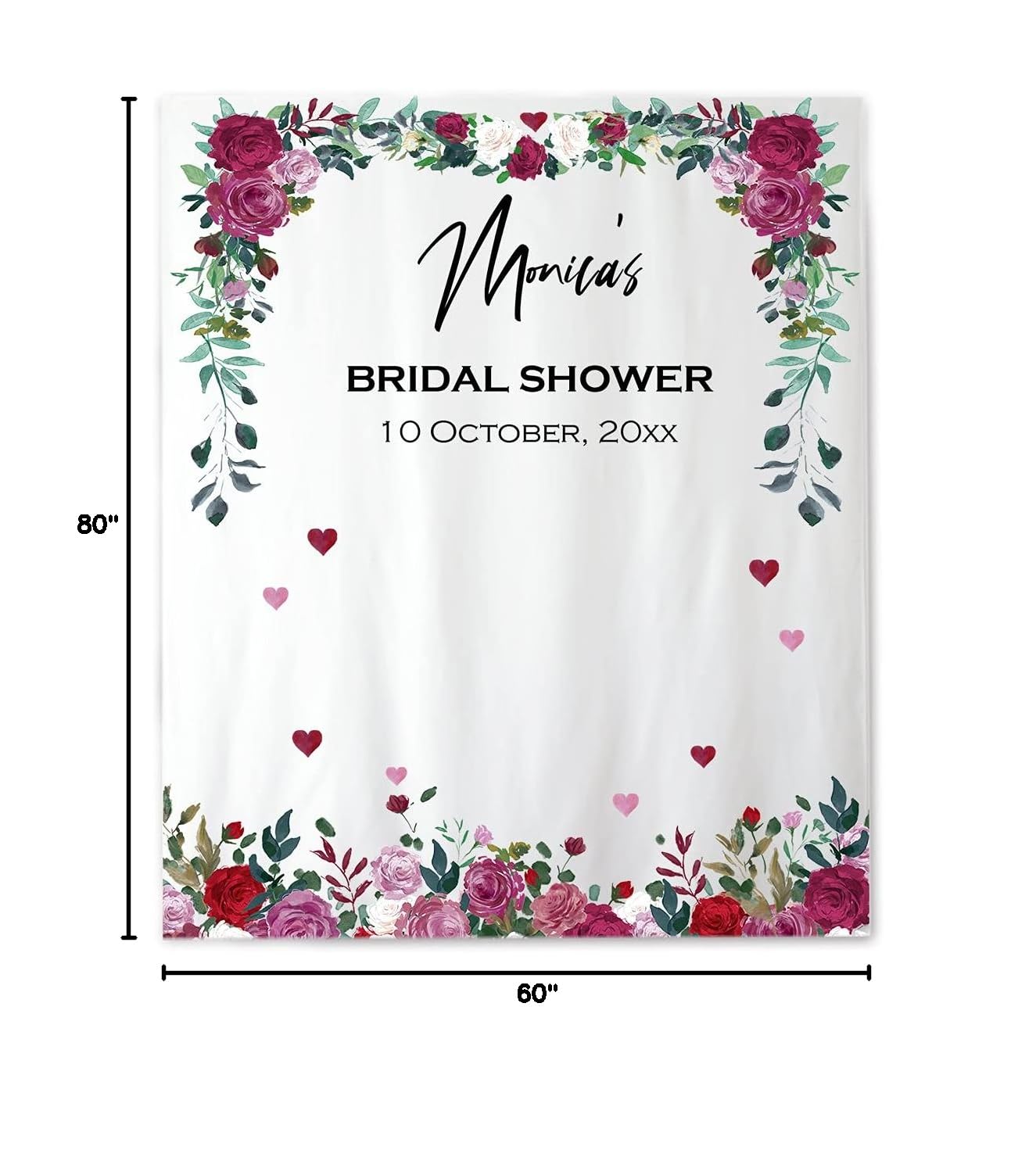 Custom Bridal Shower Backdrop - Personalized Wedding Tapestry Decor for Baby Showers, Graduations & Photo Booths (60x80 Inch Wall Hanging Art) | Perfect for Wedding Receptions, Birthday Parties & Home Decor