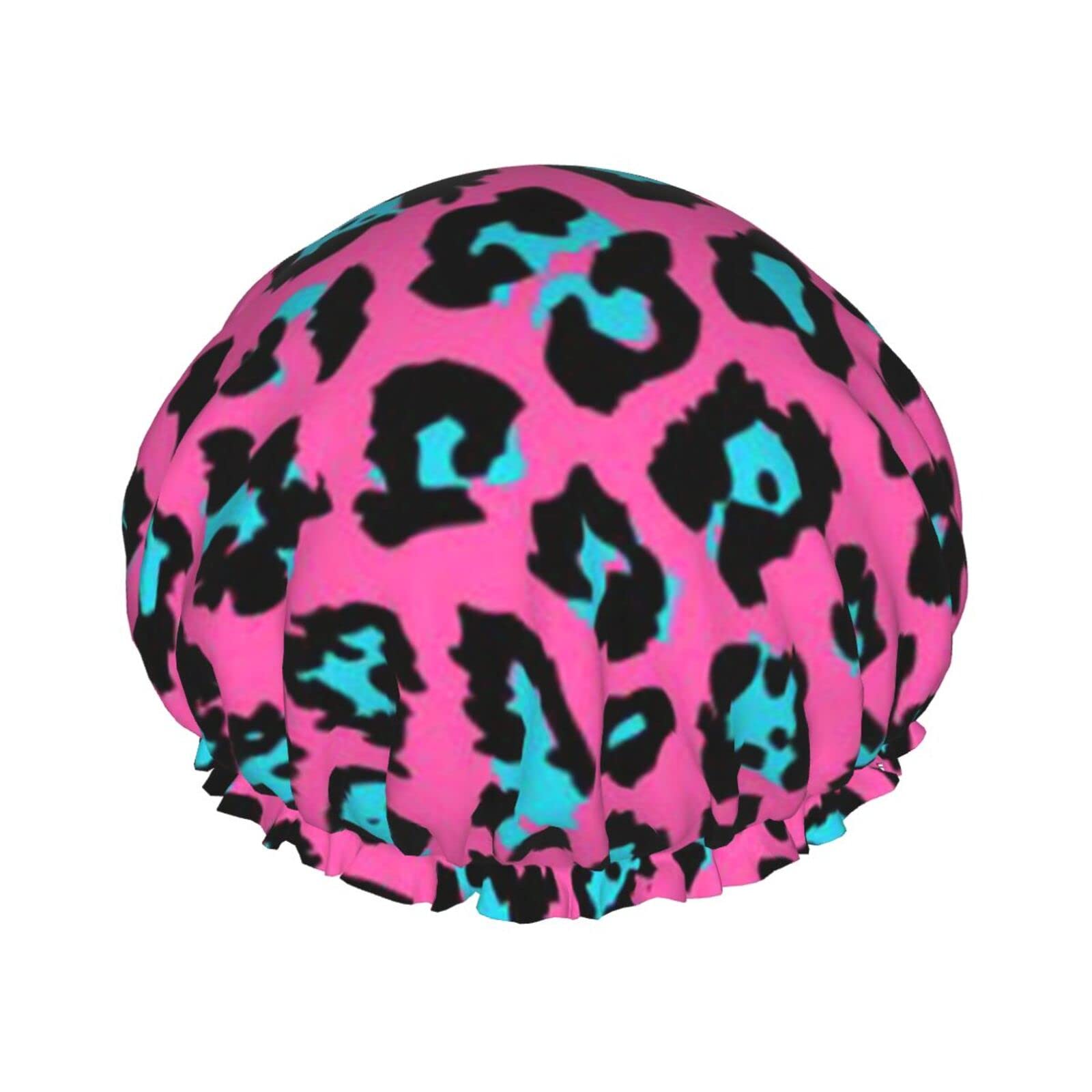 Waterproof Turquoise Leopard Print Shower Cap for Women - Reusable Bath Hair Cover for Shower, Swimming & Spa - Cute & Functional Bath Accessory