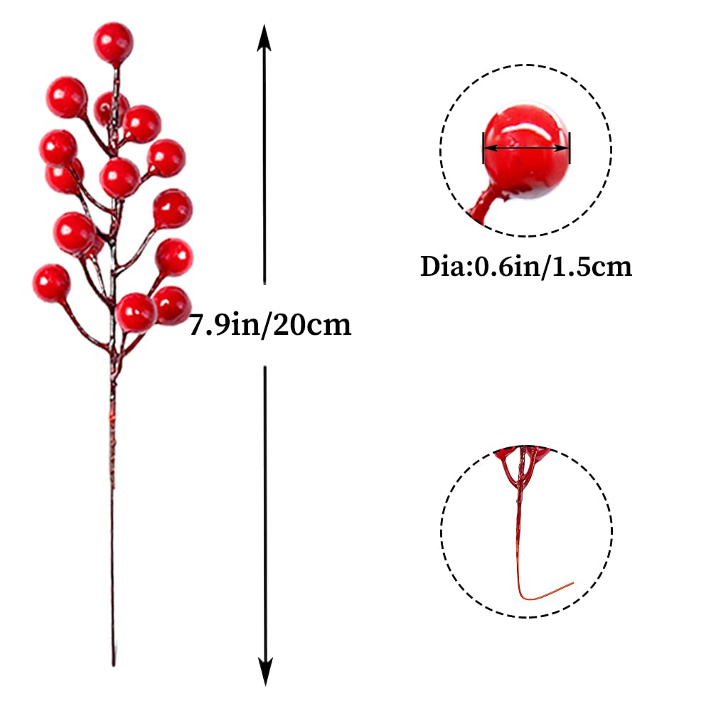 30 Artificial Red Berry Stems - 7.9 Inch Christmas Holly Berry Branches for Holiday Decor, DIY Crafts, Wreaths & Centerpieces | Perfect for Christmas Tree Decorations, Table Arrangements & Seasonal Home Decor