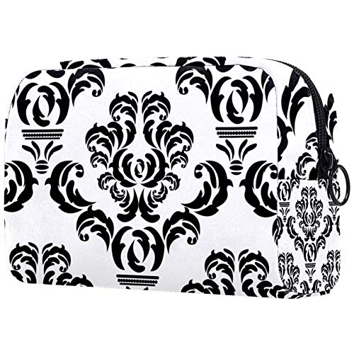 Waterproof Travel Toiletry Bag for Women & Men - Black & White Damask Cosmetic Organizer with Zipper - Perfect Makeup Pouch for Vacation, Gym, Camping Essentials