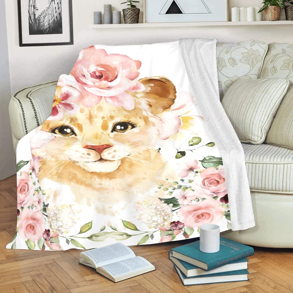 Custom Personalized Baby Blanket for Boys - Floral Lion Design with Name (30