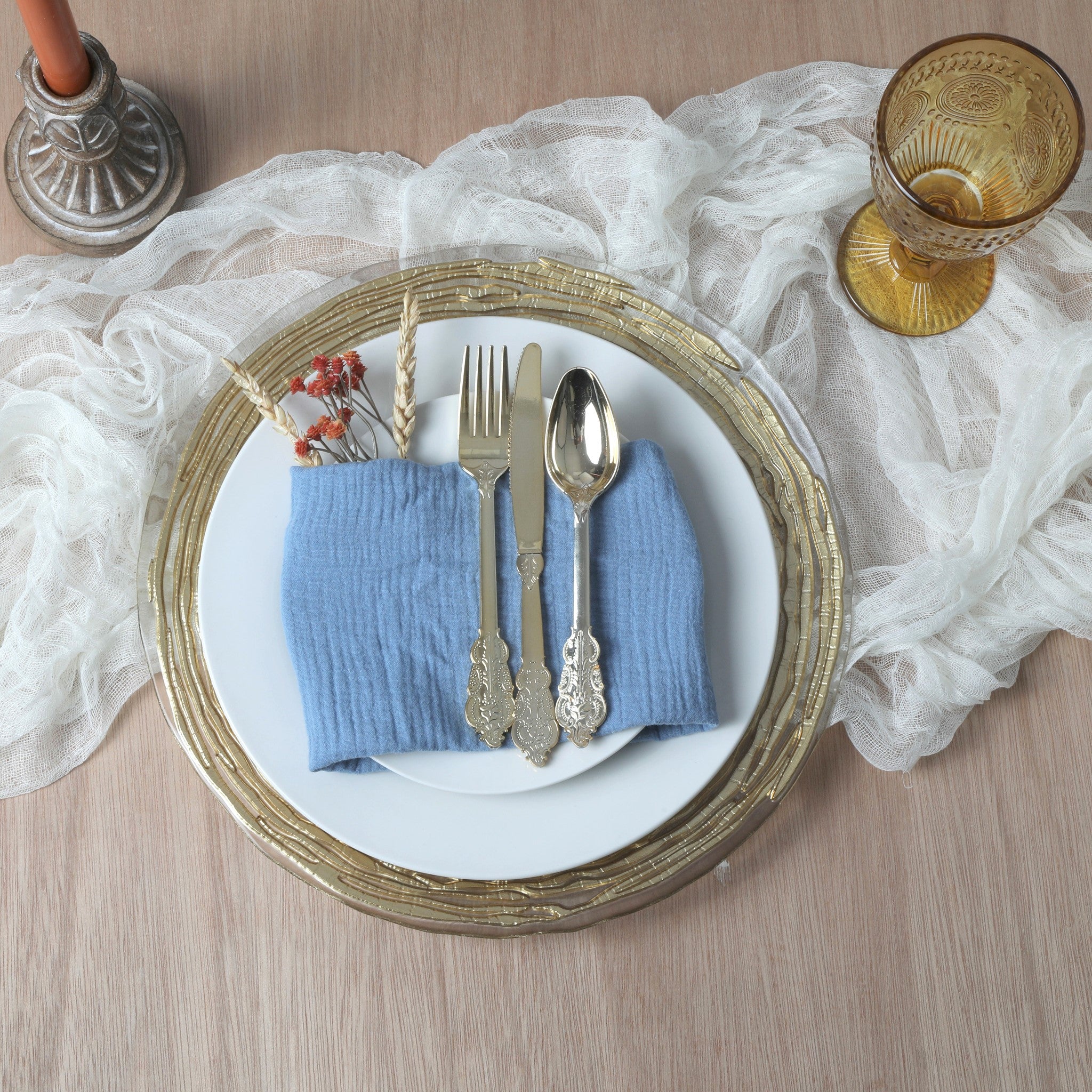 Premium Cotton Gauze Crinkle Napkins Set of 5 - 16x16 Inches Reusable Dinner Napkins for Everyday & Special Occasions - Dusty Blue Home Table Decor for Parties, Weddings & Fine Dining