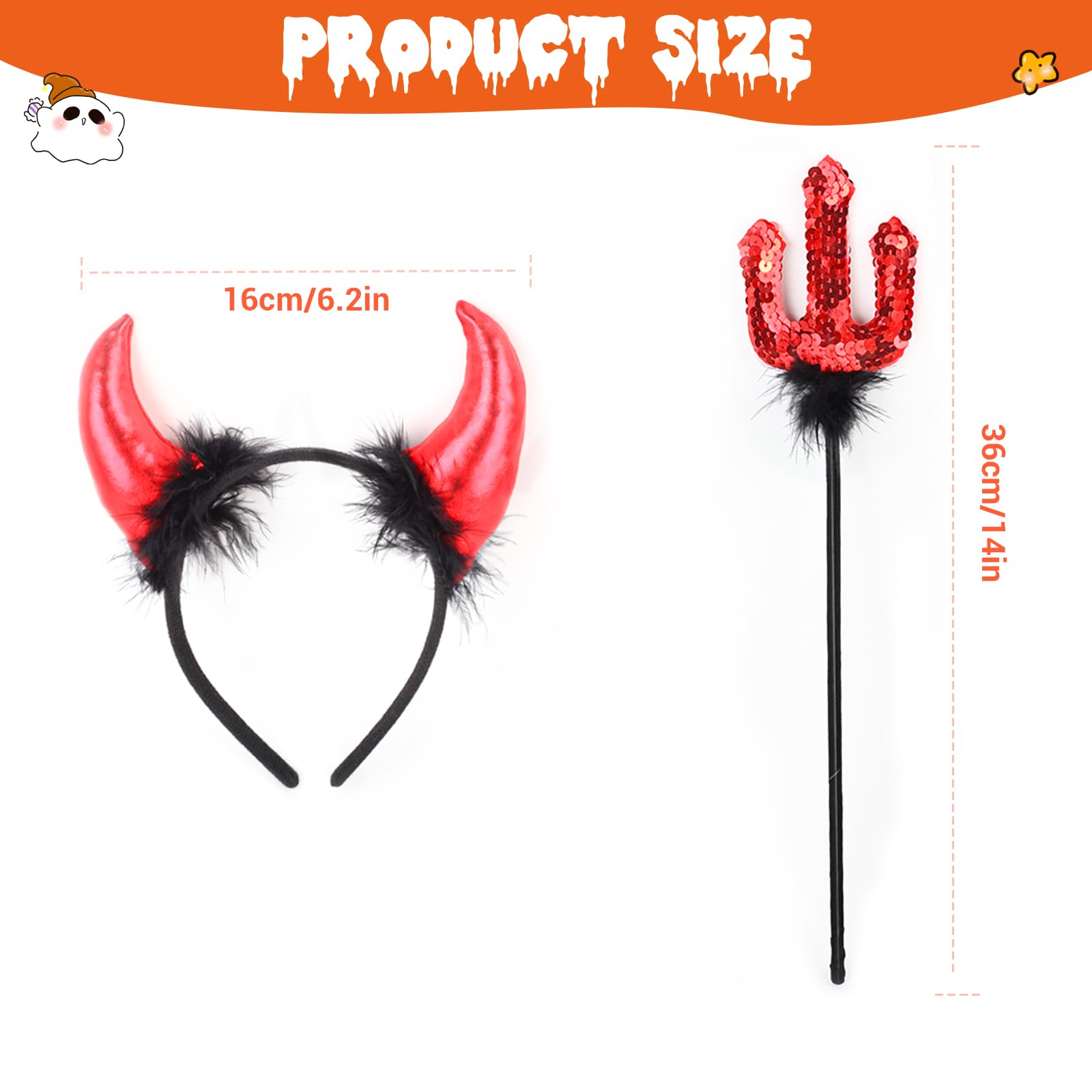 ROSAUI Devil Horns Headband & Sequin Pitchfork Trident Set - Classic Red & Black Halloween Costume Accessories for Adults (Men & Women) | Perfect for Halloween Parties, Cosplay & Carnival Events