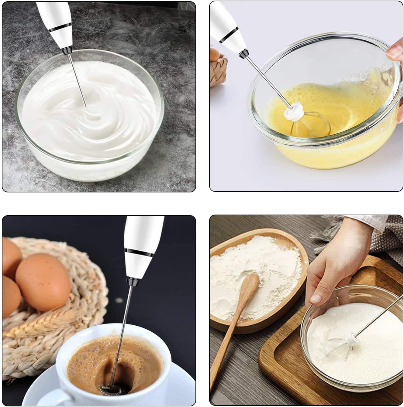 Rechargeable Electric Milk Frother with 2 Stainless Steel Whisk Attachments - 3-Speed Adjustable Handheld Blender for Coffee, Latte, Cappuccino, Hot Chocolate & Matcha - Perfect for Home Baristas, Office Use & Kitchen Essentials