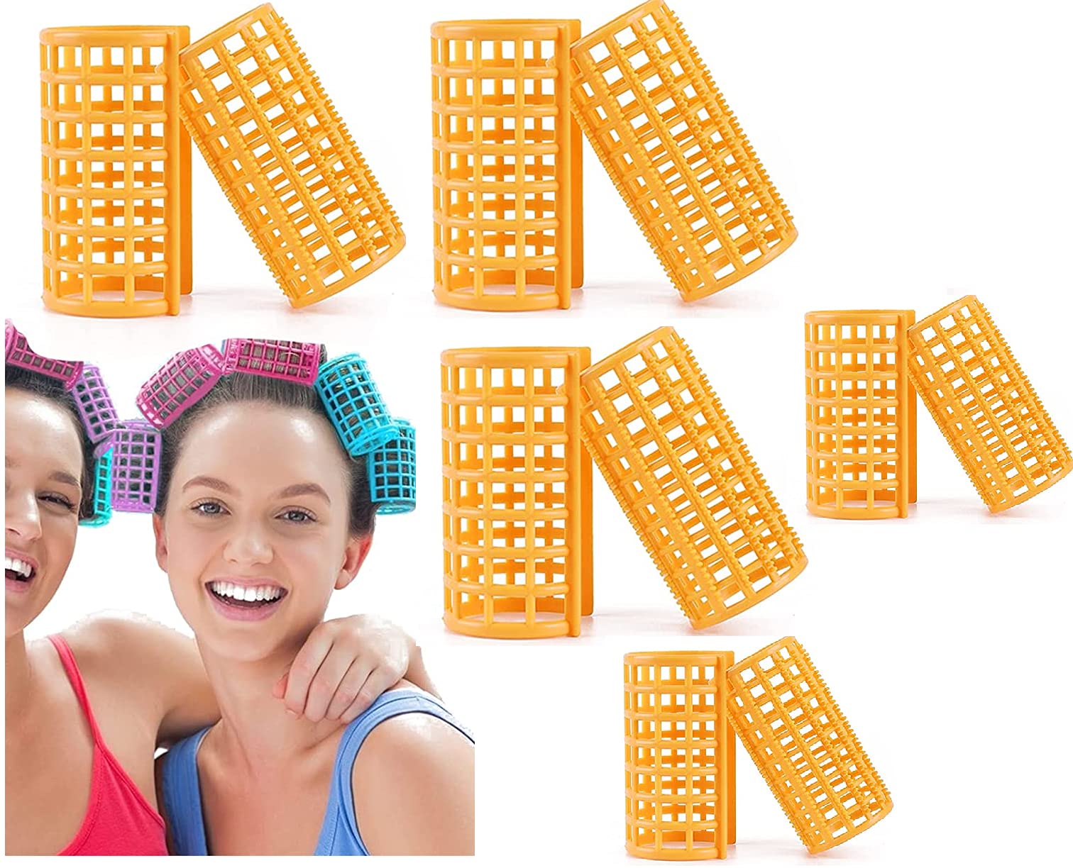 Ghelonadi Plastic Hair Rollers - No Heat Snap-On Self Grip Curlers for DIY Styling (5 Pack, Random Colors) | Perfect for Home Hairdressing & Salon Use