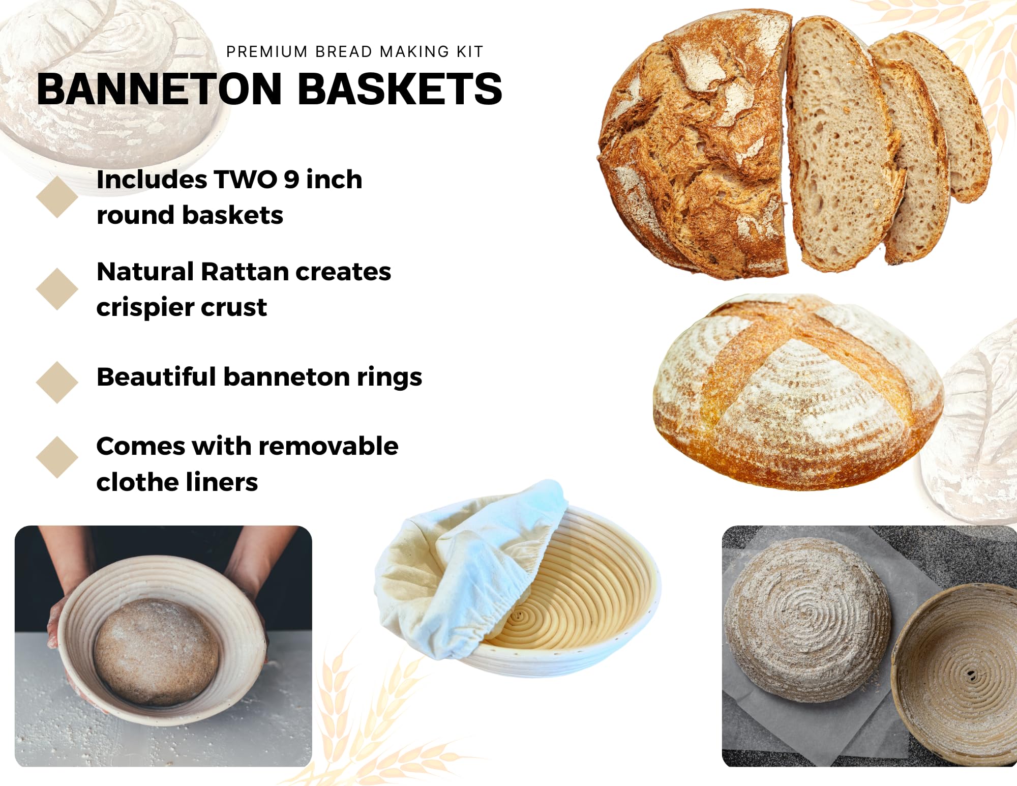 Premium Banneton Bread Proofing Basket Set - 2 Pack (9 Inch Round) for Sourdough, Artisan & Homemade Bread Baking | Includes Dough Scoring Tool | Perfect for Kitchen, Bakery & Bread Making Enthusiasts